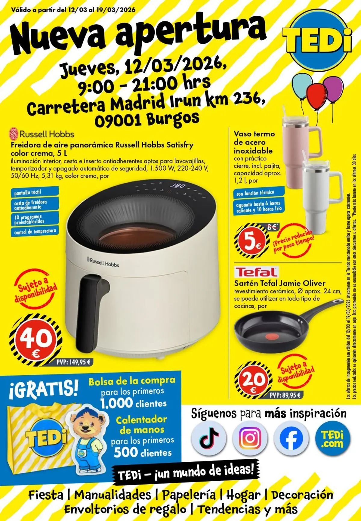 TEDi - Nueva apertura 07/03/2026 - 14/03/2026 | Página: 1 | Productos: Bolsa, Freidora, Galette de chaise, Cesta