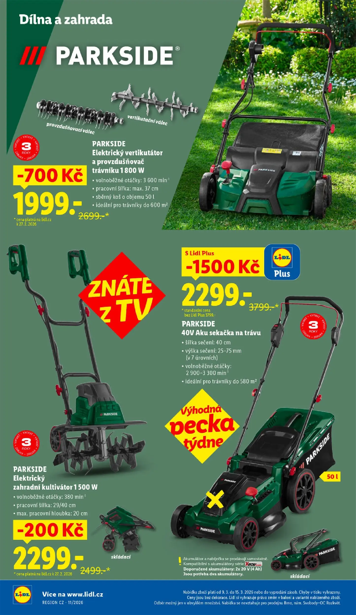Lidl leták od 08.03.2026 - Nový akční leták | Strana: 30 | Produkty: Vertikutátor, Zahradní kultivátor, Sekačka, Koš
