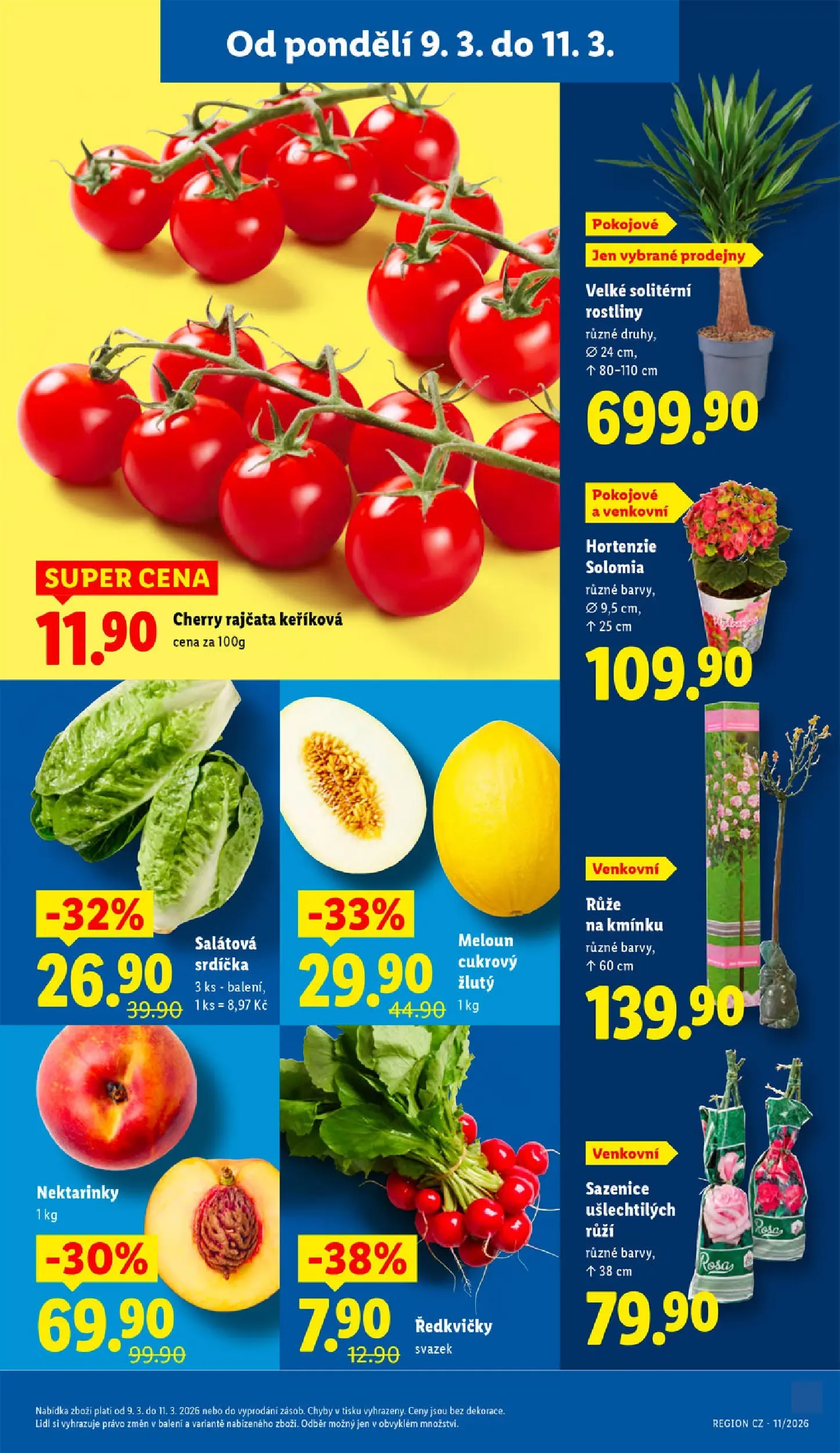 Lidl leták od 08.03.2026 - Nový akční leták | Strana: 11 | Produkty: Salátová srdíčka, Rajčata, Cherry rajčata, Nektarinky