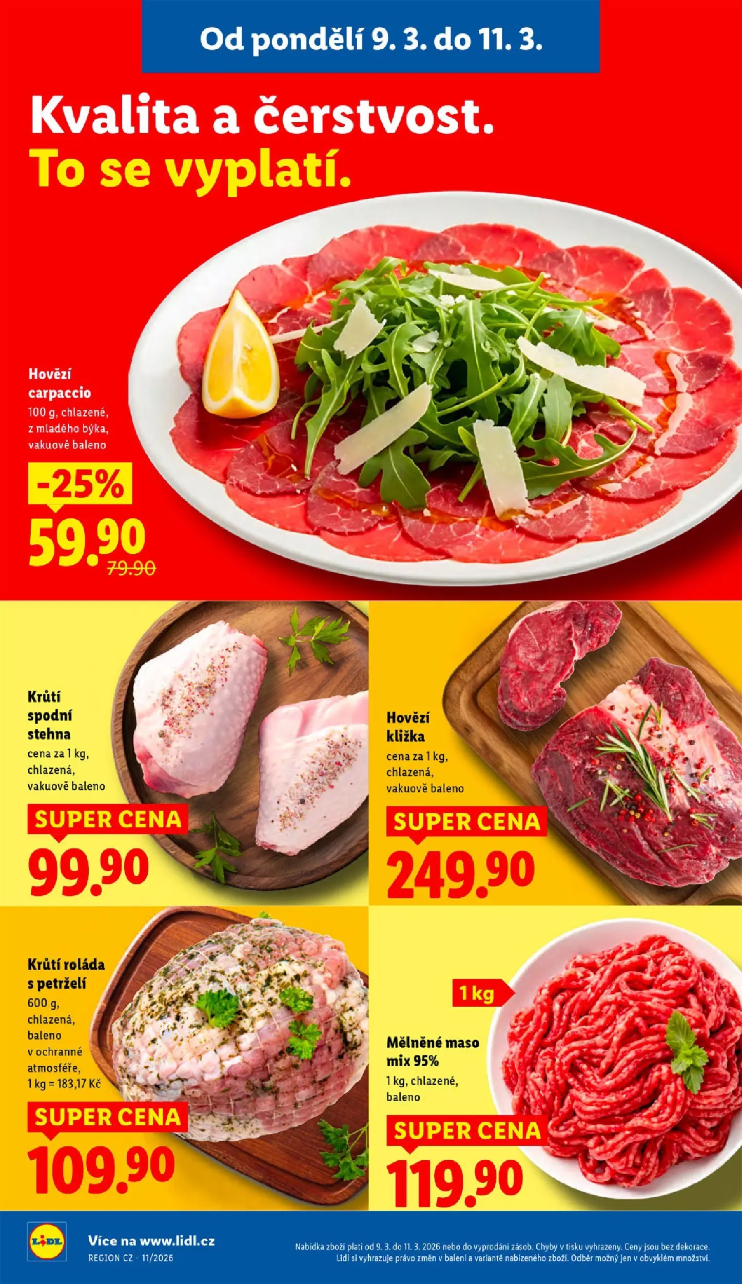 Lidl leták od 08.03.2026 - Nový akční leták | Strana: 12 | Produkty: Hovězí kližka, Hovězí carpaccio, Maso, Krůtí roláda