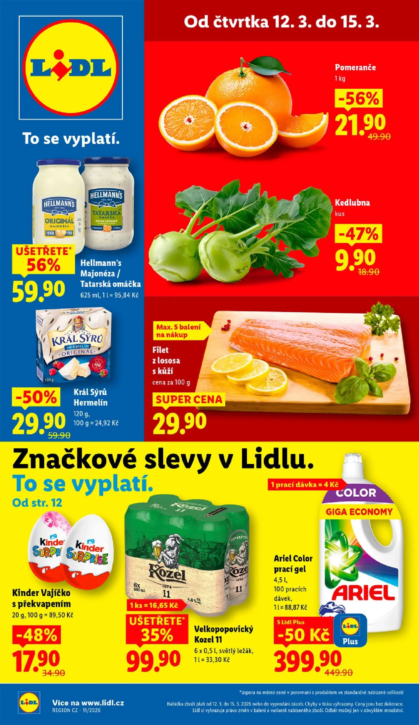 Lidl leták od 12.03.2026 - Nový akční leták | Strana: 1 | Produkty: Prací gel, Kozel, Filet, Kinder