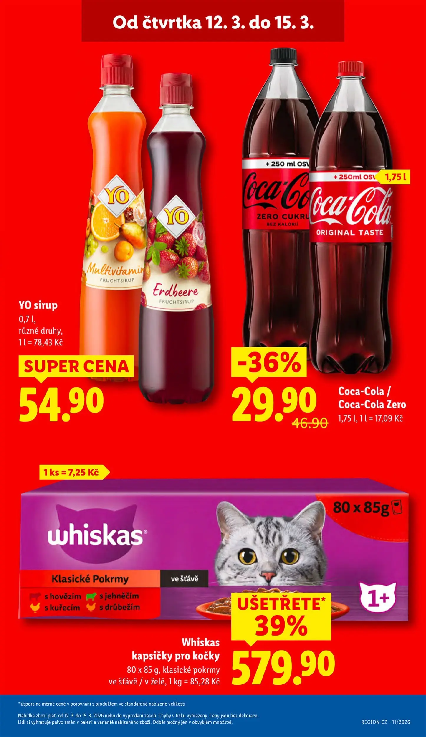 Lidl leták od 12.03.2026 - Nový akční leták | Strana: 3 | Produkty: Whiskas, Yo sirup, Sirup, Cola