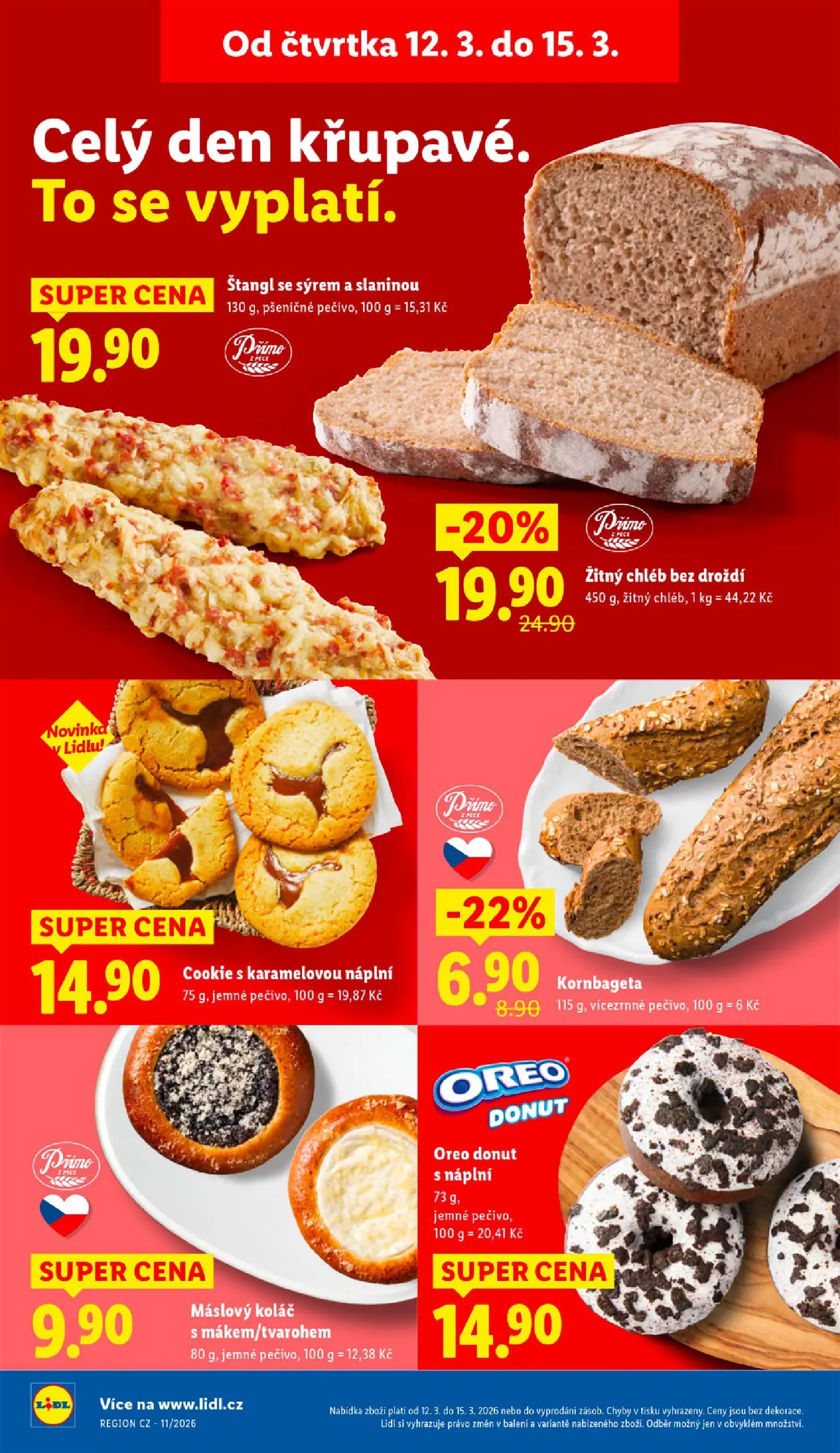Lidl leták od 12.03.2026 - Nový akční leták | Strana: 14 | Produkty: Donut, Chléb, Pečivo, Droždí