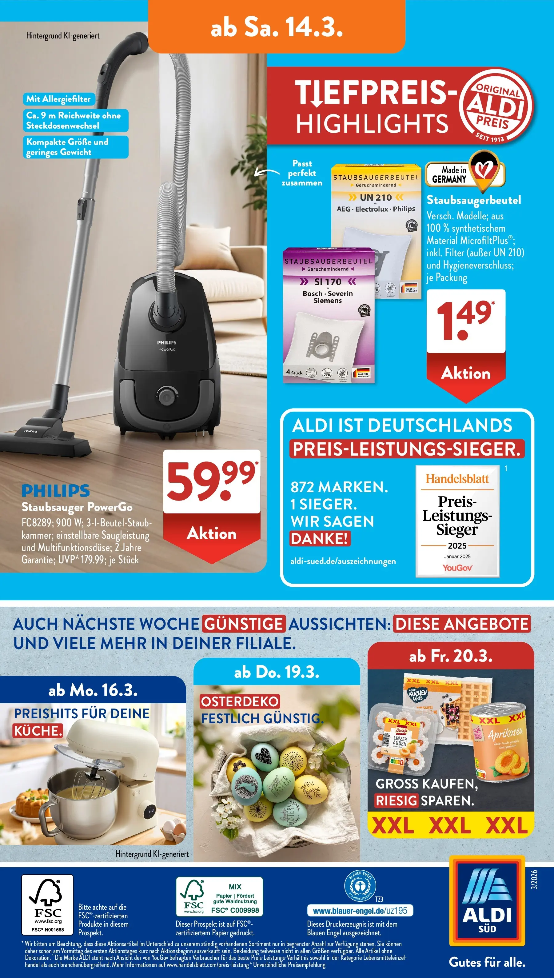 Aldi Süd Wochenangebote (ab 09.03.2026) zum Blättern | Seite: 26 | Produkte: Philips, Siemens, Staubsauger, Kuchen