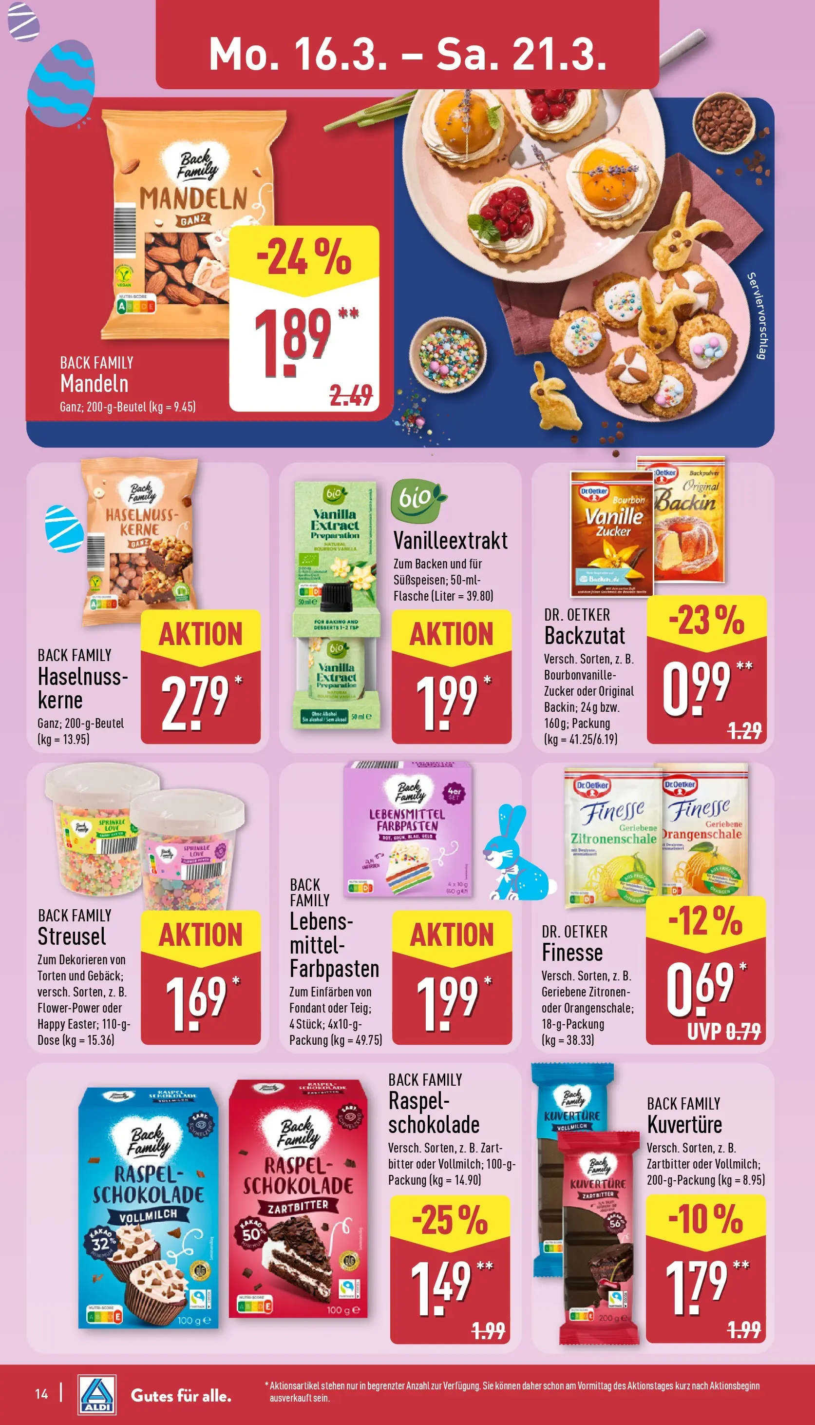 Aldi - ALDI Nord: Wochenangebote (ab 15.03.2026) » Angebote Online | Seite: 16 | Produkte: Schokolade, Mandeln, Zucker, Zitronen