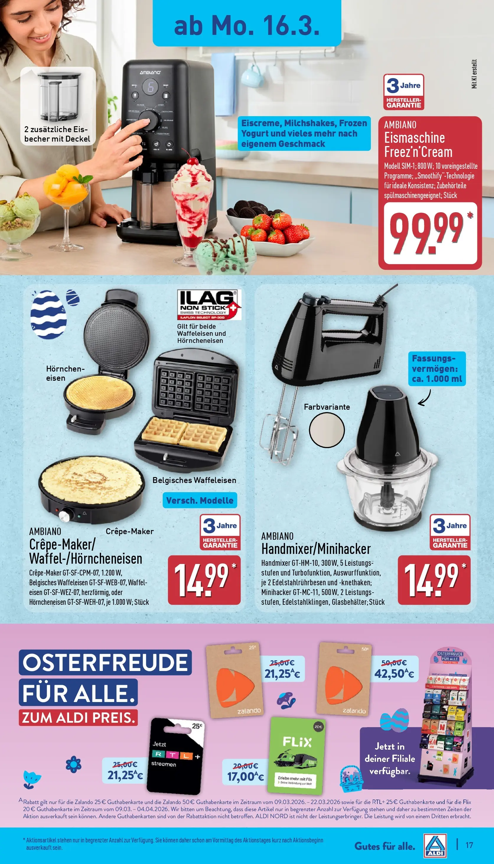 Aldi - ALDI Nord: Wochenangebote (ab 15.03.2026) » Angebote Online | Seite: 19 | Produkte: Handmixer, Waffeleisen, Eis