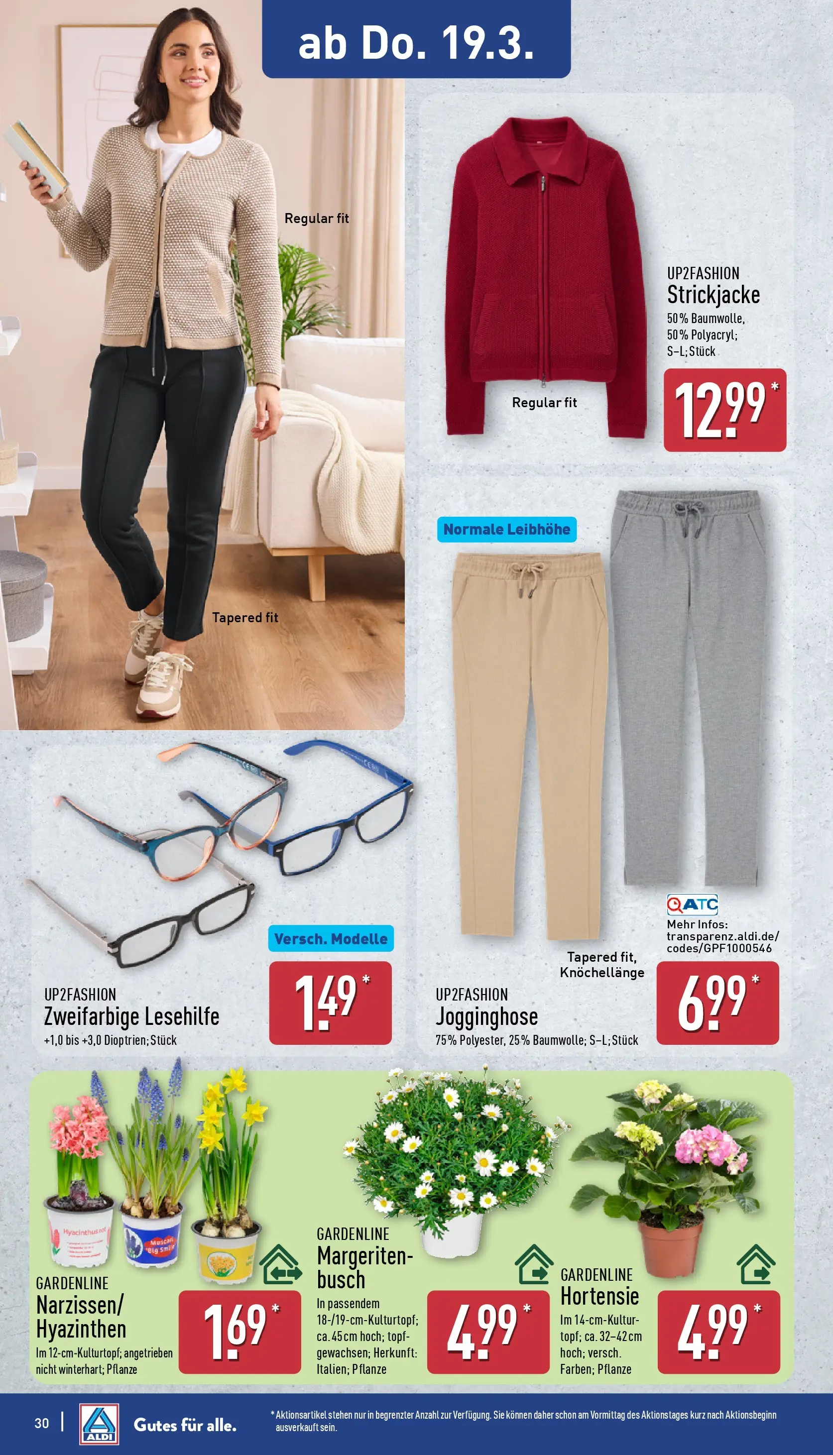 Aldi - ALDI Nord: Wochenangebote (ab 15.03.2026) » Angebote Online | Seite: 32 | Produkte: Jogginghose, Hortensie, Up2fashion, Strickjacke