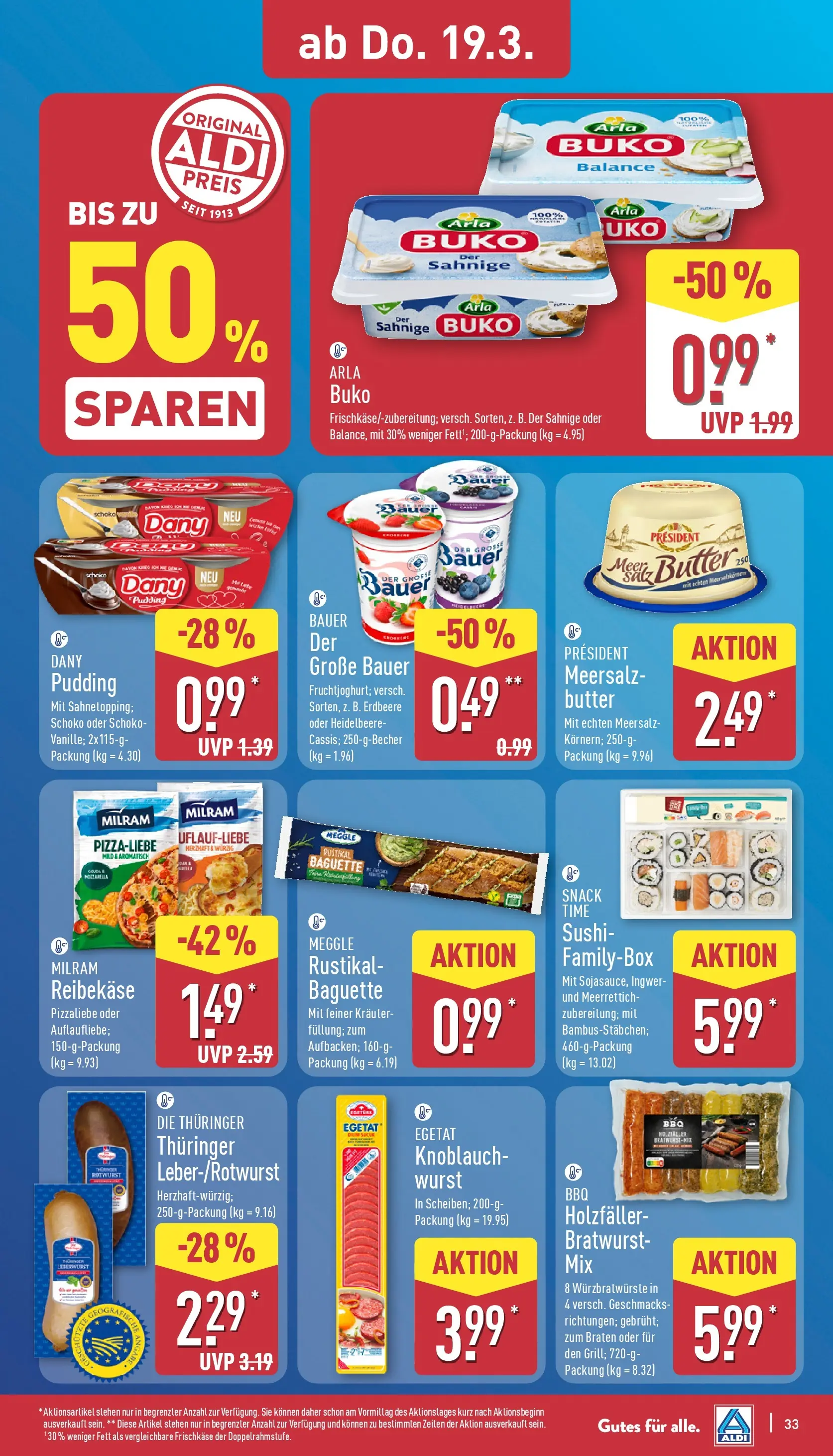 Aldi - ALDI Nord: Wochenangebote (ab 15.03.2026) » Angebote Online | Seite: 35 | Produkte: Butter, Bratwurst, Wurst, Knoblauch
