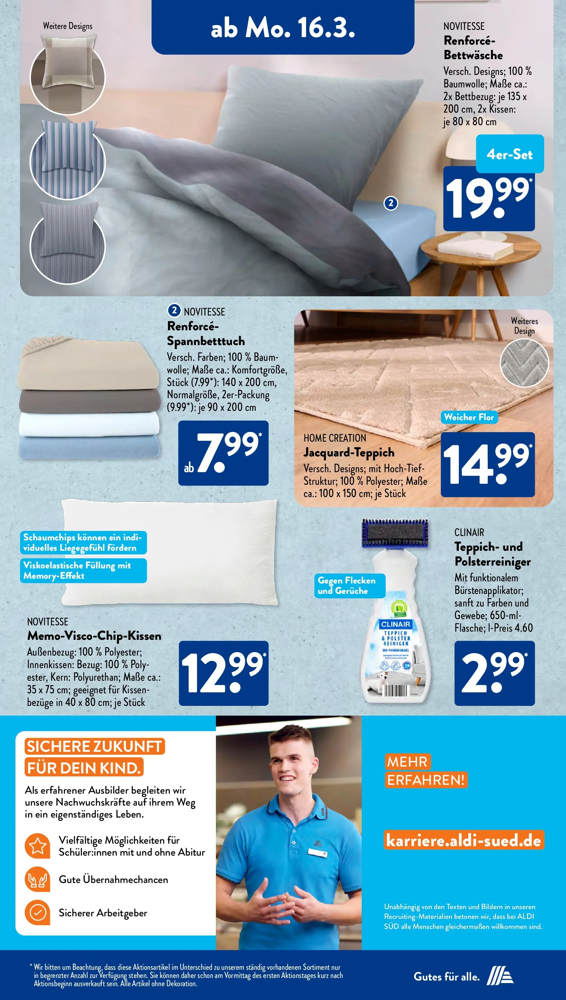 Aldi Süd - Aldi Süd: Wochenangebote (ab 15.03.2026) zum Blättern | Seite: 15 | Produkte: Kissen, Bettwäsche, Teppich, Home creation