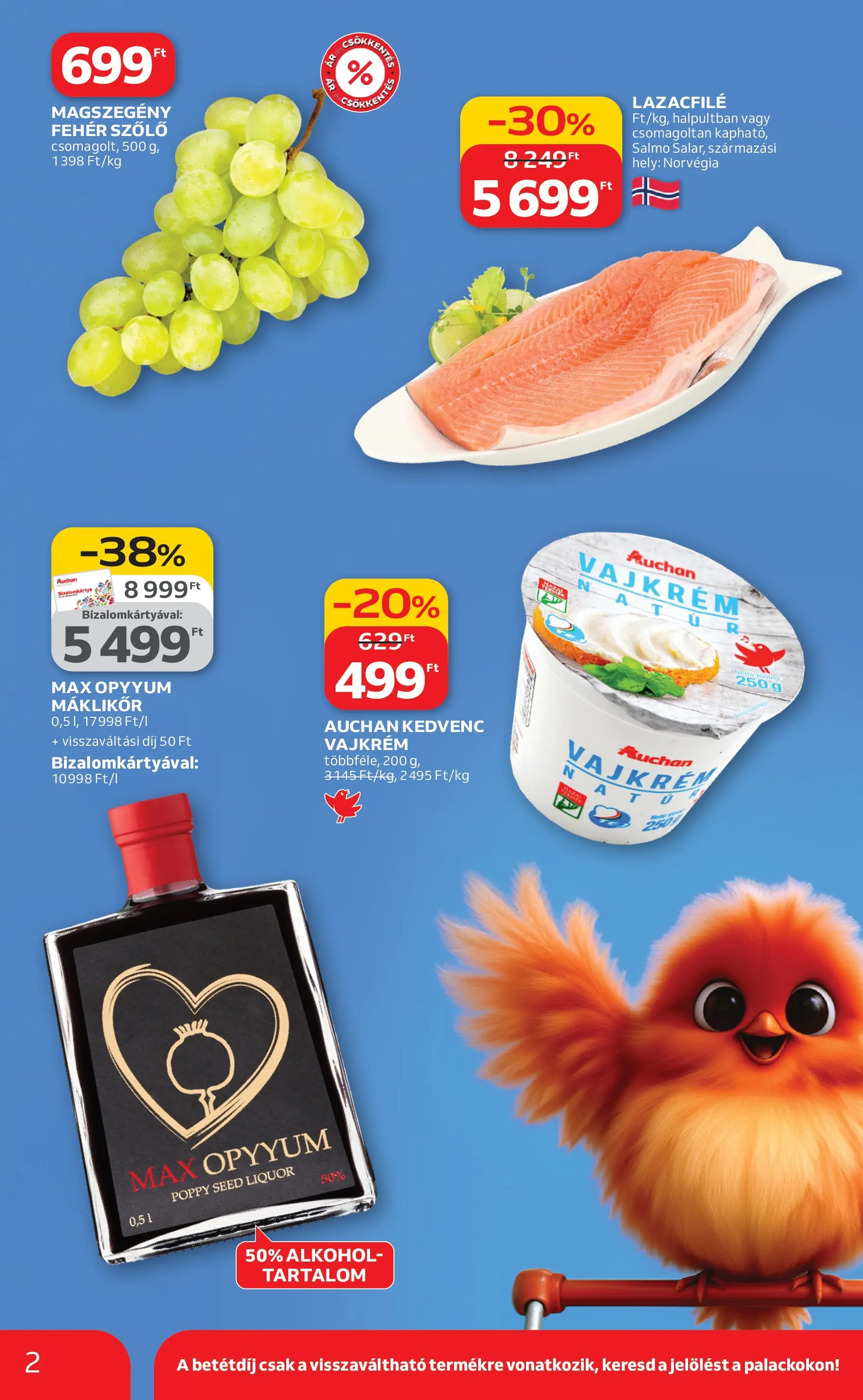 Auchan akciós újság Budapest - 2026.03.12. -tól/töl > akció, lapozható szórólap 🛍️ | Oldal: 2 | Termékek: Szőlő, Alkohol, Lazacfilé, Vajkrém