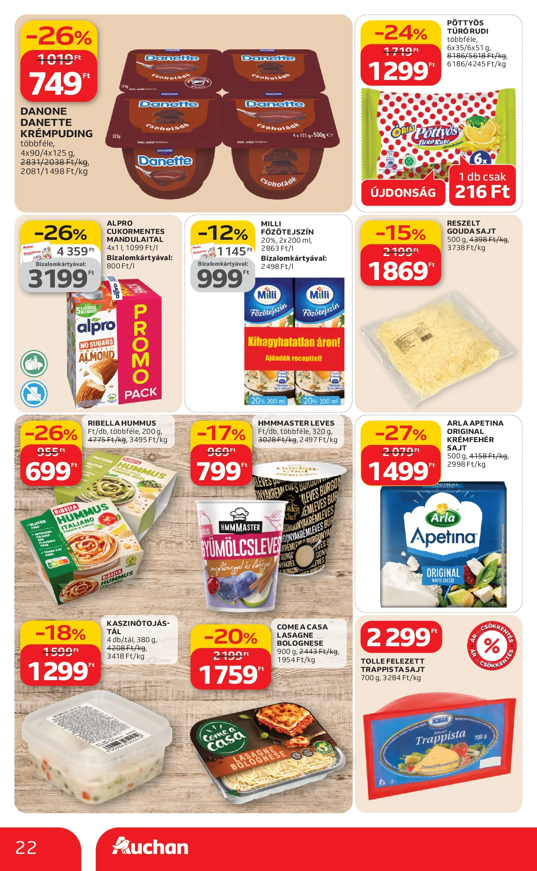 Auchan akciós újság Budapest - 2026.03.12. -tól/töl > akció, lapozható szórólap 🛍️ | Oldal: 22 | Termékek: Alpro, Főzőtejszín, Gouda, Trappista sajt