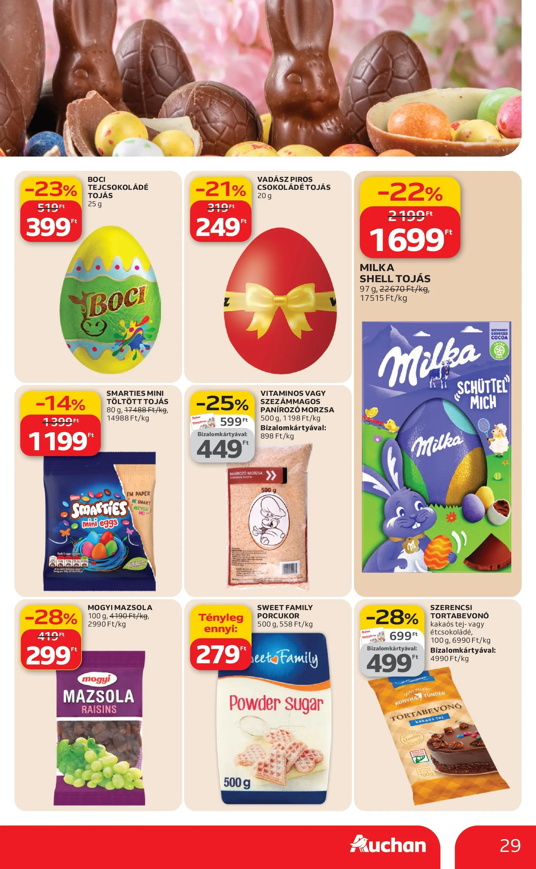 Auchan akciós újság Budapest - 2026.03.12. -tól/töl > akció, lapozható szórólap 🛍️ | Oldal: 29 | Termékek: Porcukor, Tojás, Csokoládé, Kakaós tej