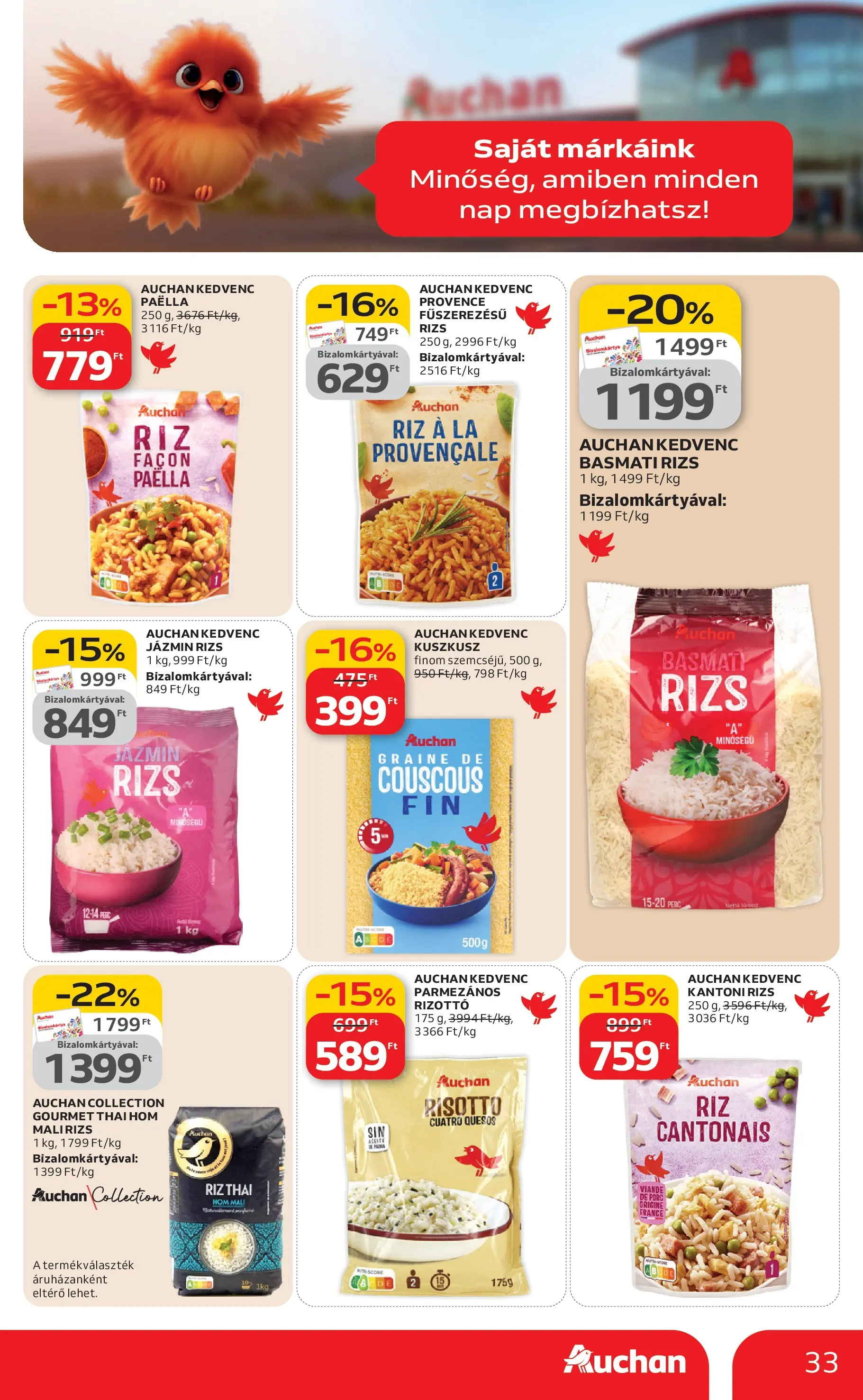 Auchan akciós újság Budapest - 2026.03.12. -tól/töl > akció, lapozható szórólap 🛍️ | Oldal: 33 | Termékek: Jázmin rizs, Basmati rizs, Kuszkusz, Rizs