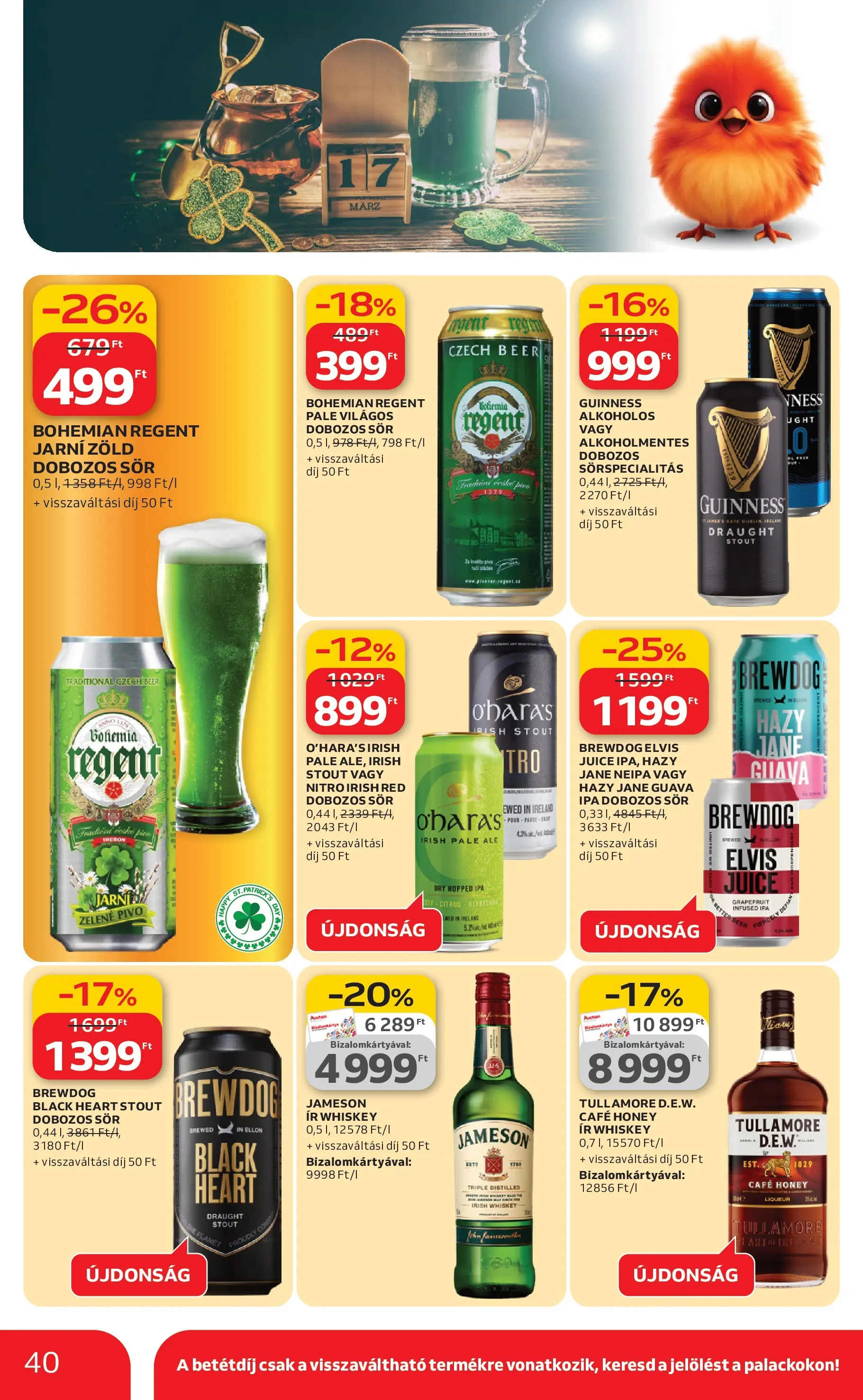 Auchan akciós újság Budapest - 2026.03.12. -tól/töl > akció, lapozható szórólap 🛍️ | Oldal: 40 | Termékek: Whiskey, Irish whiskey, Sör, Grapefruit