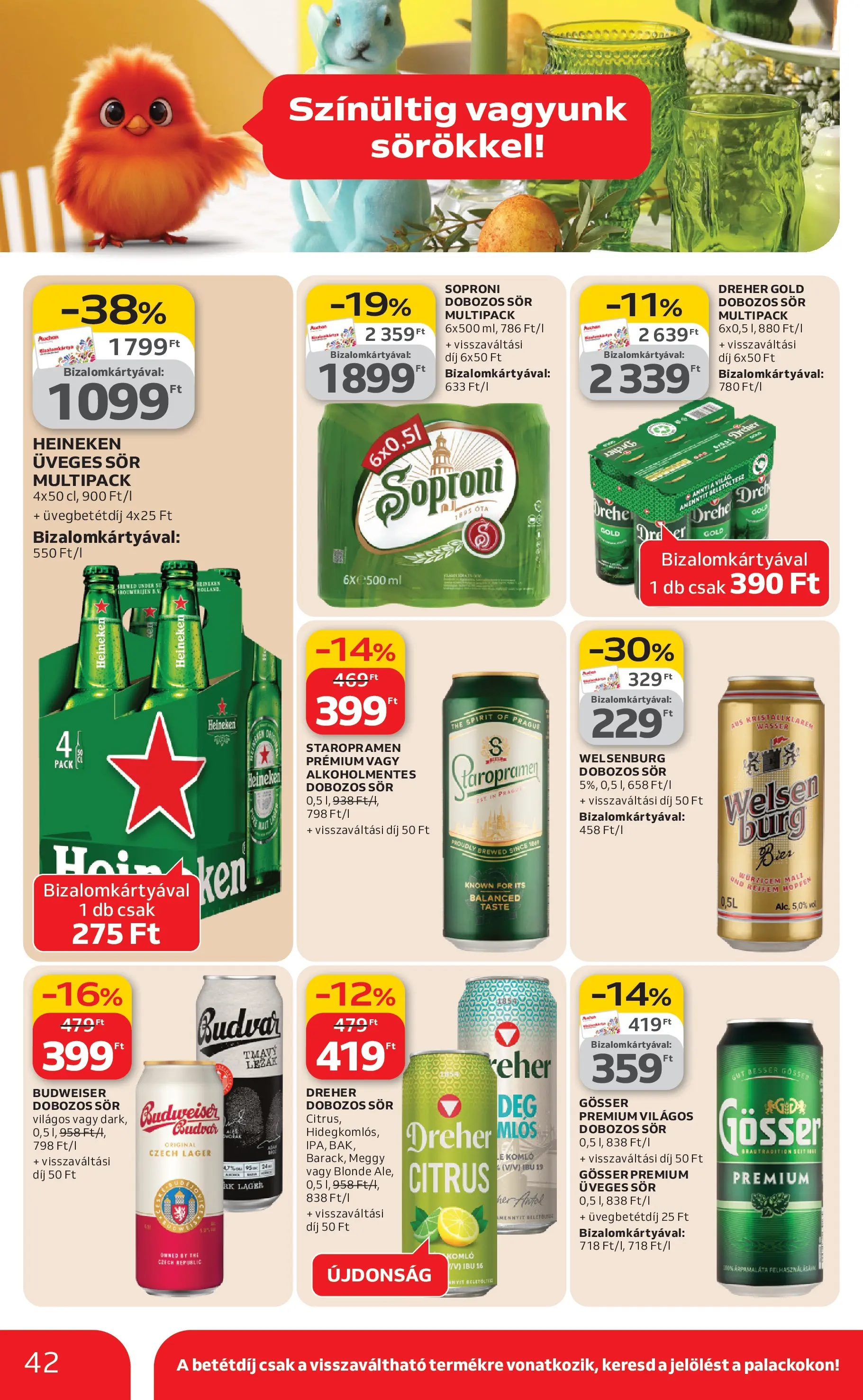 Auchan akciós újság Budapest - 2026.03.12. -tól/töl > akció, lapozható szórólap 🛍️ | Oldal: 42 | Termékek: Heineken, Meggy, Budweiser, Dobozos sör