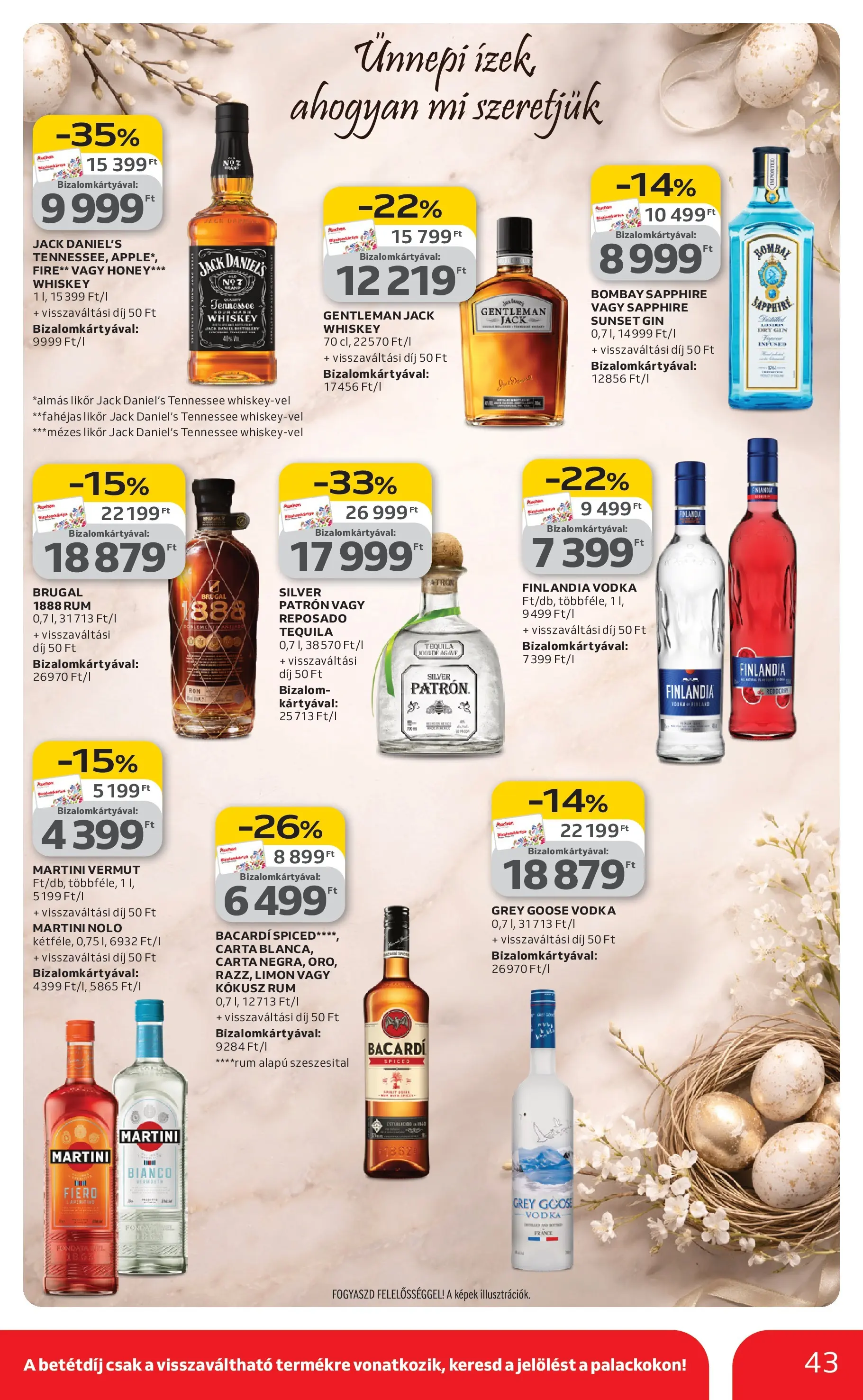 Auchan akciós újság Budapest - 2026.03.12. -tól/töl > akció, lapozható szórólap 🛍️ | Oldal: 43 | Termékek: Whiskey, Bacardi, Rum, Likőr
