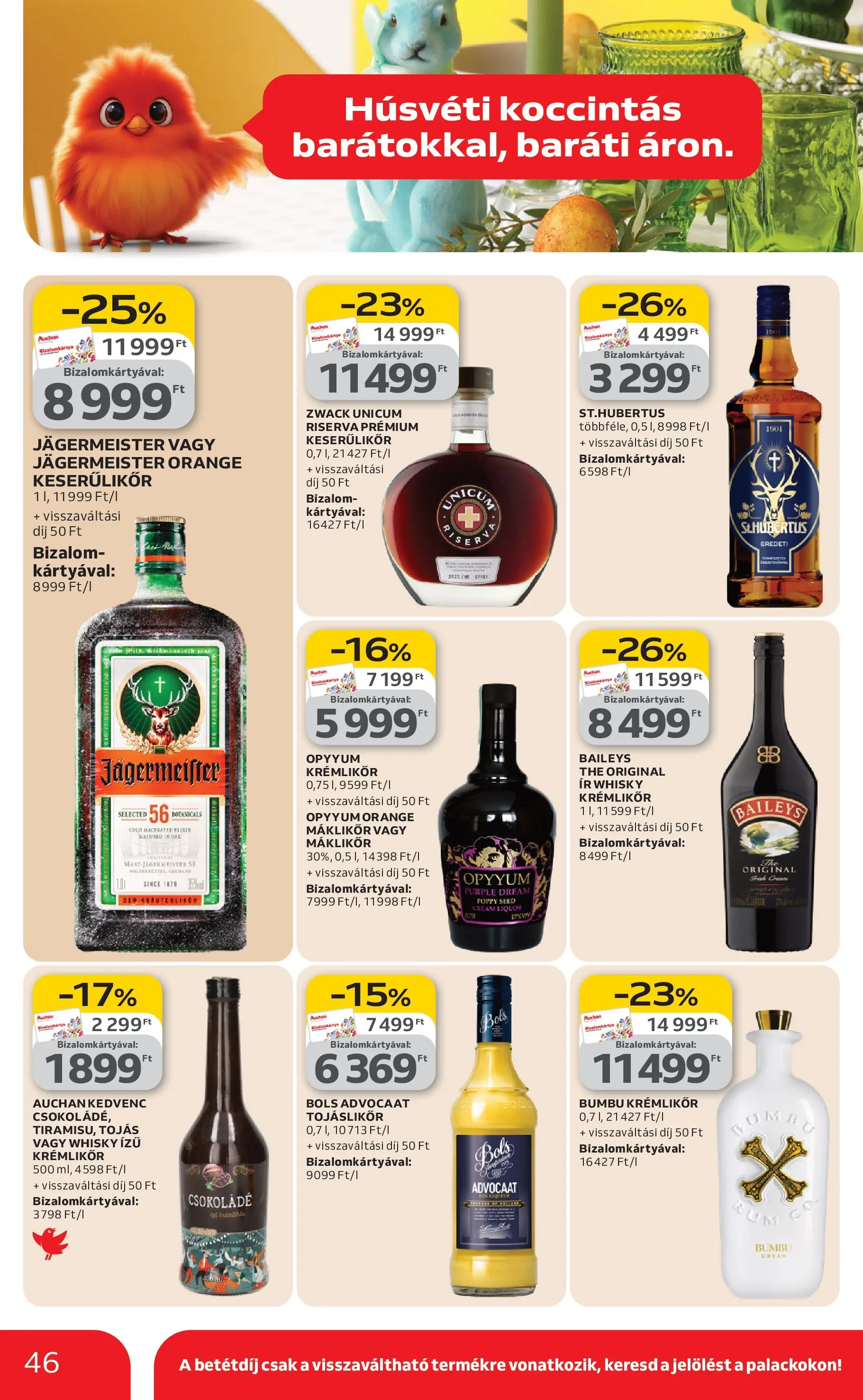 Auchan akciós újság Budapest - 2026.03.12. -tól/töl > akció, lapozható szórólap 🛍️ | Oldal: 46 | Termékek: Jägermeister, Krémlikőr, Csokoládé, Whisky