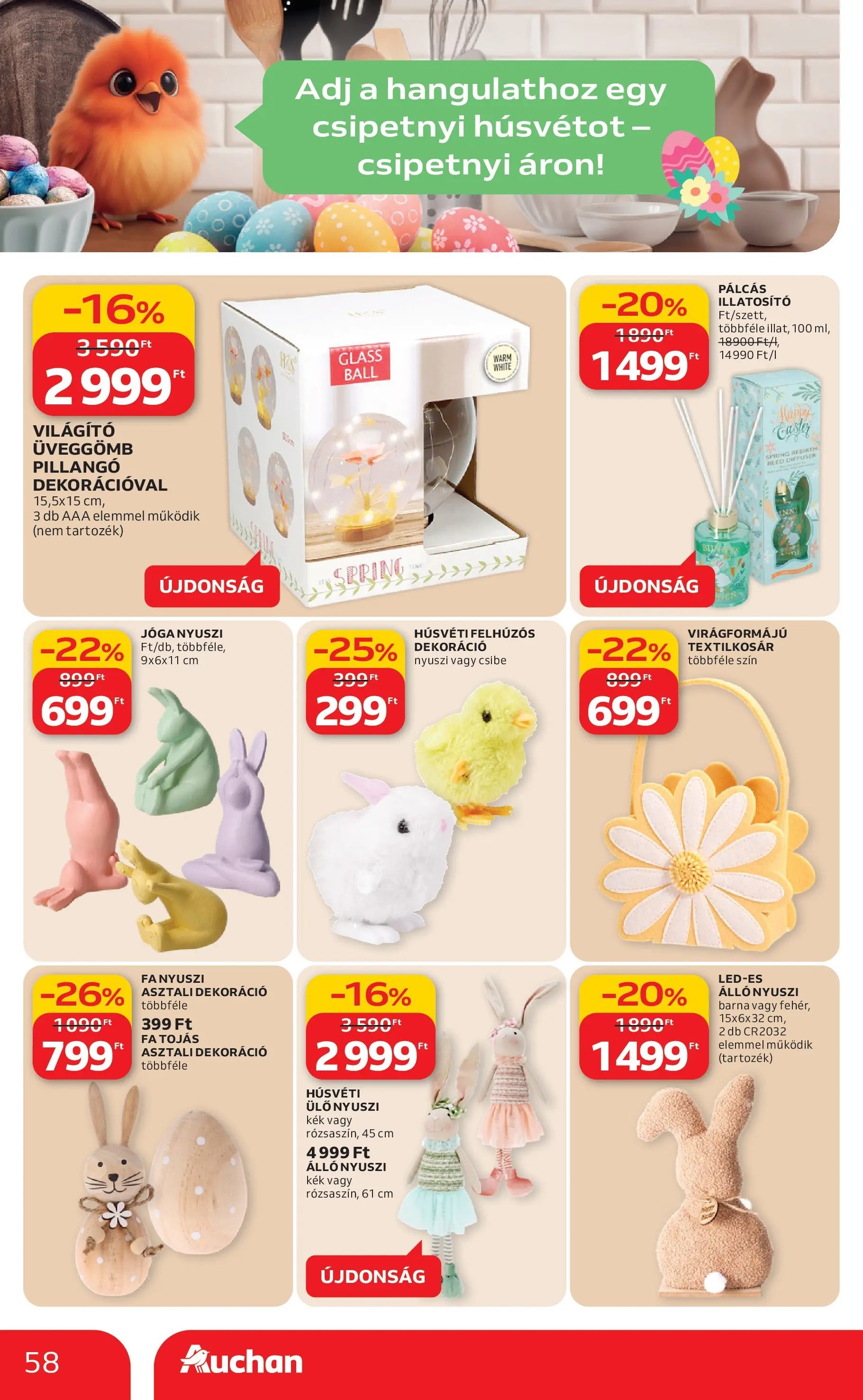 Auchan akciós újság Budapest - 2026.03.12. -tól/töl > akció, lapozható szórólap 🛍️ | Oldal: 58 | Termékek: Tojás, Dekoráció