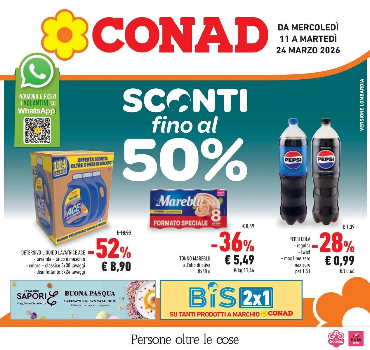 Volantino Conad dal 11/03/2026 > Anteprima | Pagina: 1 | Prodotti: Lavatrice, Tonno, Lavanda, Pepsi