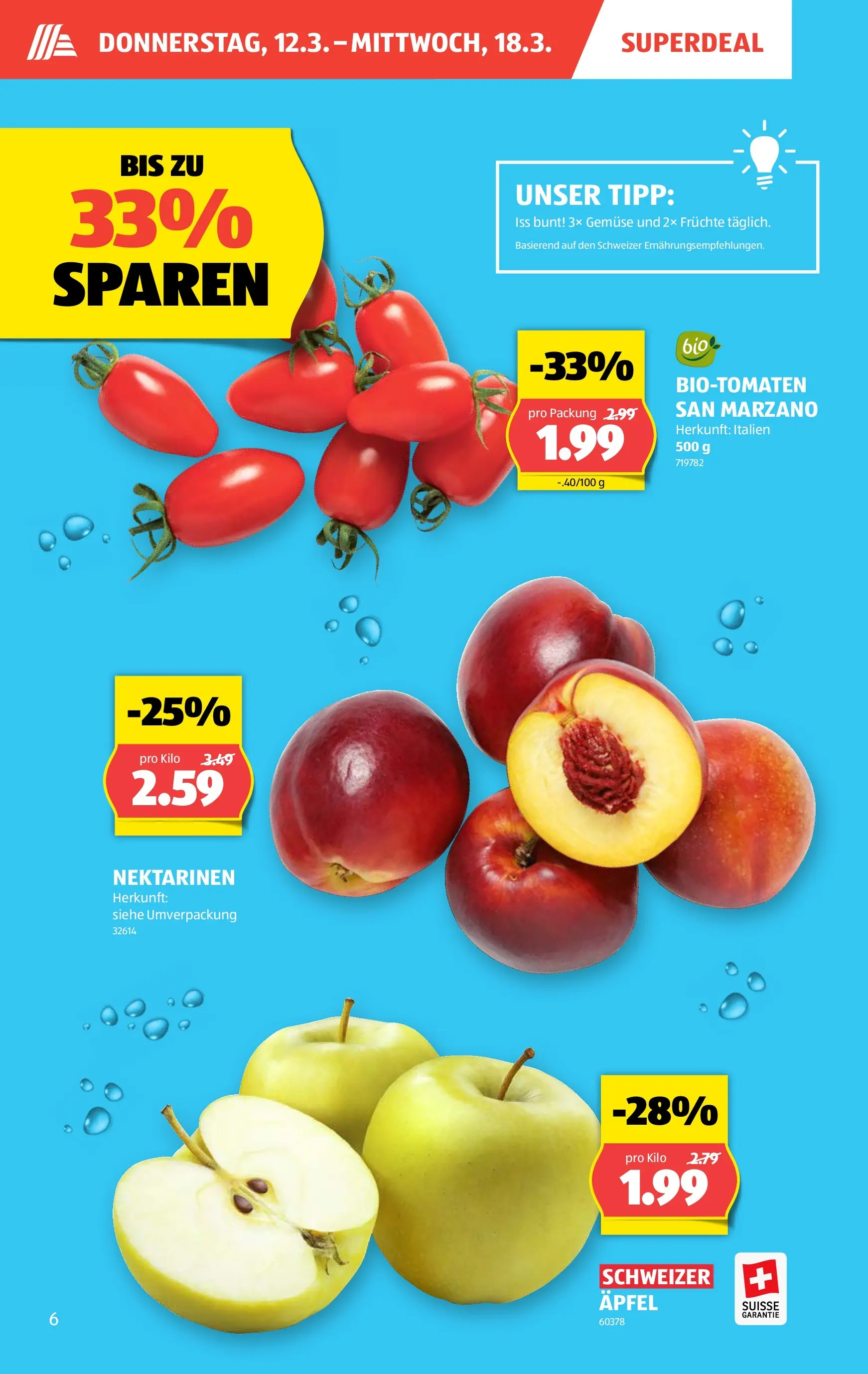 Aldi Aktionen (11.03.2026 - 18.03.2026) - Prospekt | Seite: 6 | Produkte: Nektarinen, Äpfel, Gemüse, Früchte