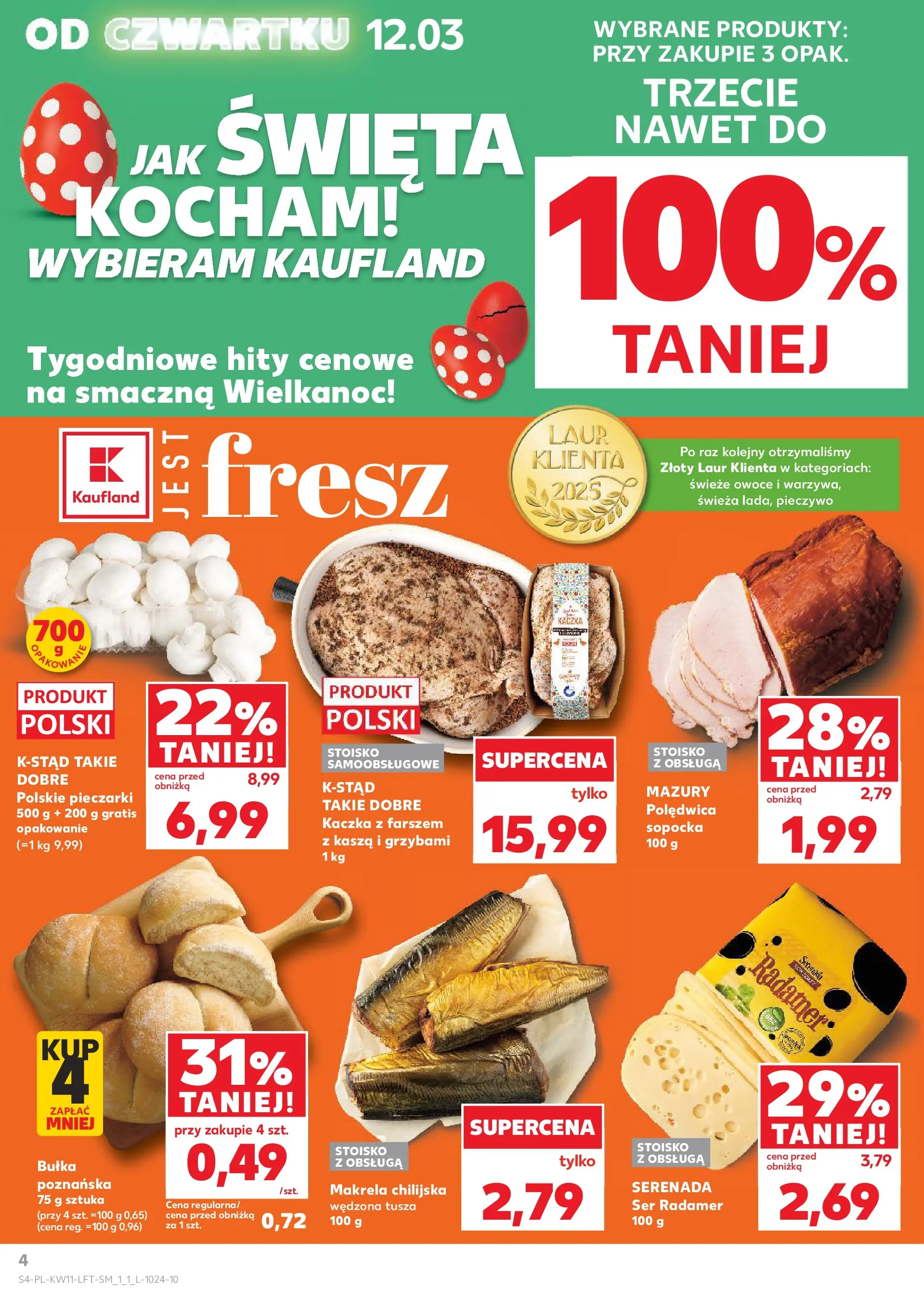 Kaufland gazetka od 12.03.2026 - od jutra PDF | Strona: 4 | Produkty: Pieczywo, Makrela, Bułka, Ser