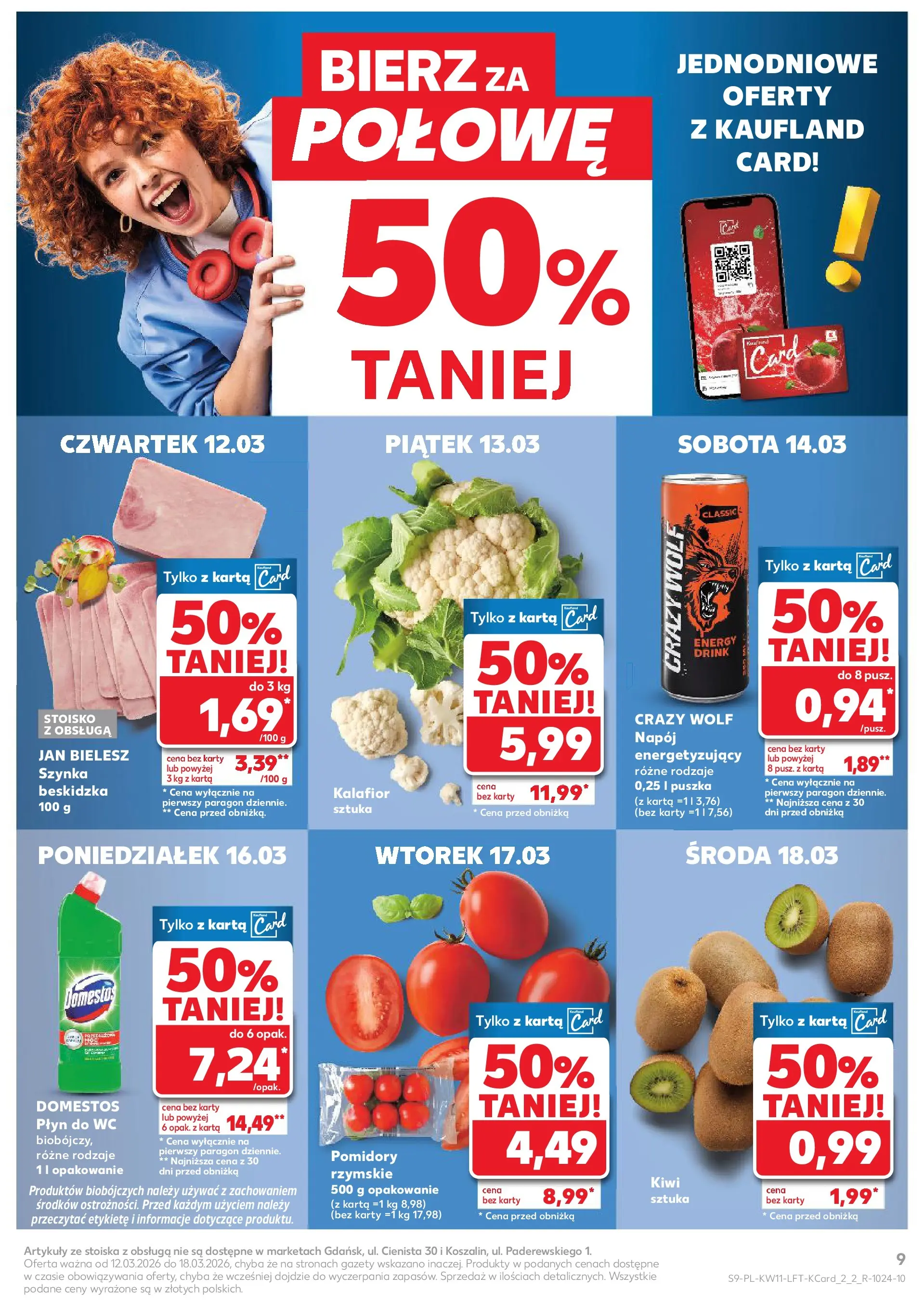 Kaufland gazetka od 12.03.2026 - od jutra PDF | Strona: 9 | Produkty: Karta, Kalafior, Szynka, Pomidory