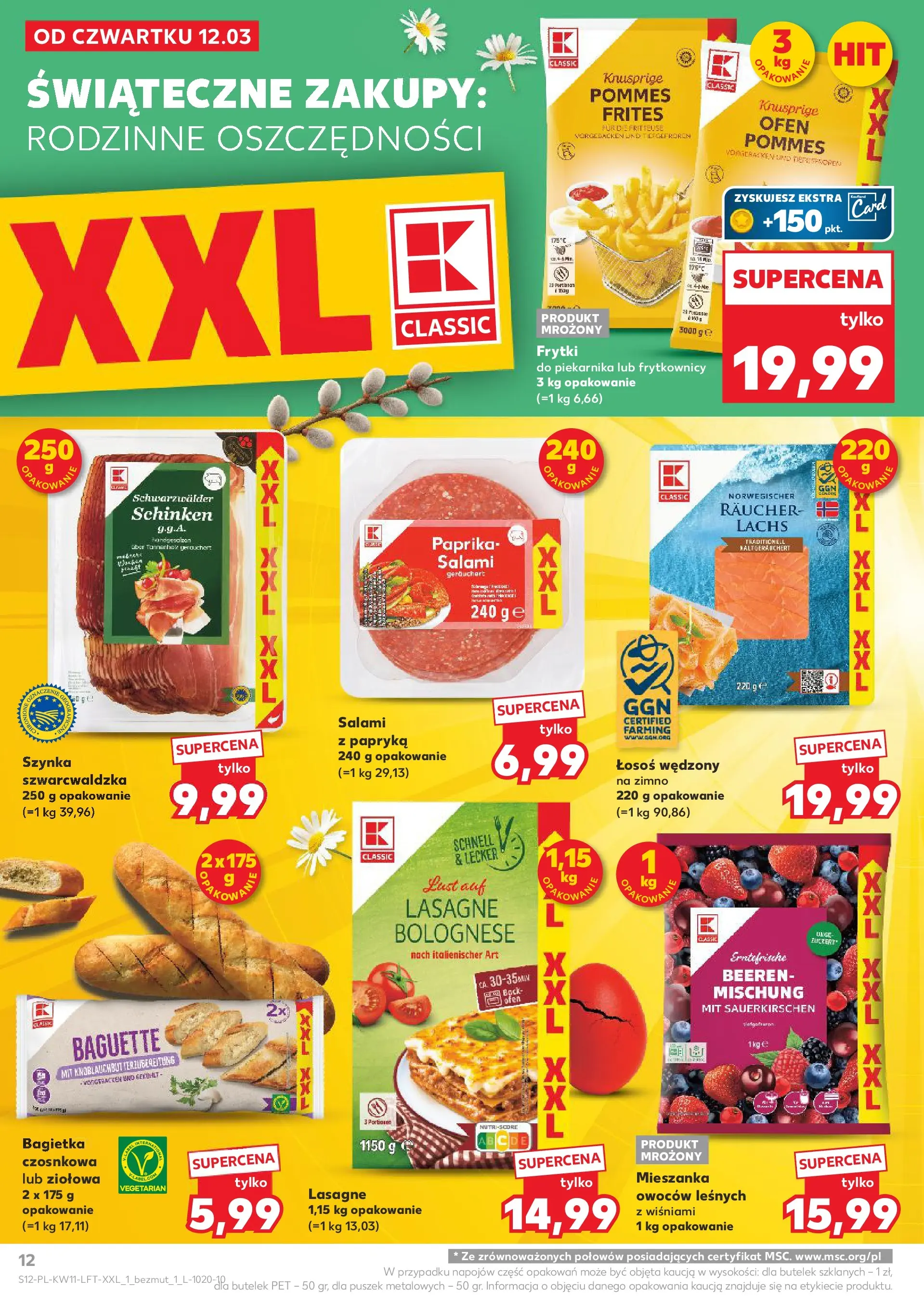 Kaufland gazetka od 12.03.2026 - od jutra PDF | Strona: 12 | Produkty: Łosoś wędzony, Lasagne, Łosoś, Frytki