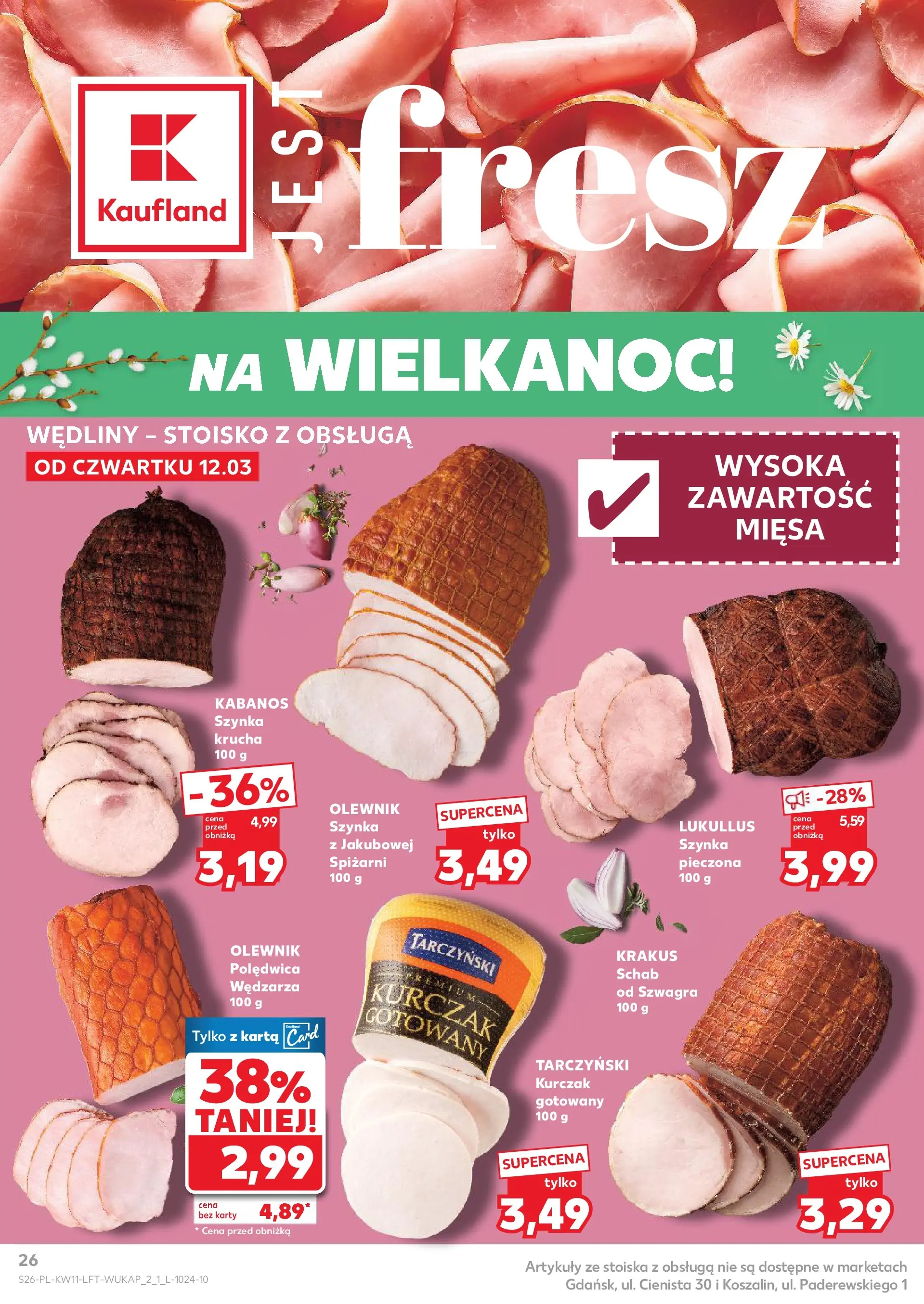 Kaufland gazetka od 12.03.2026 - od jutra PDF | Strona: 26 | Produkty: Karta, Kurczak, Schab, Wędliny