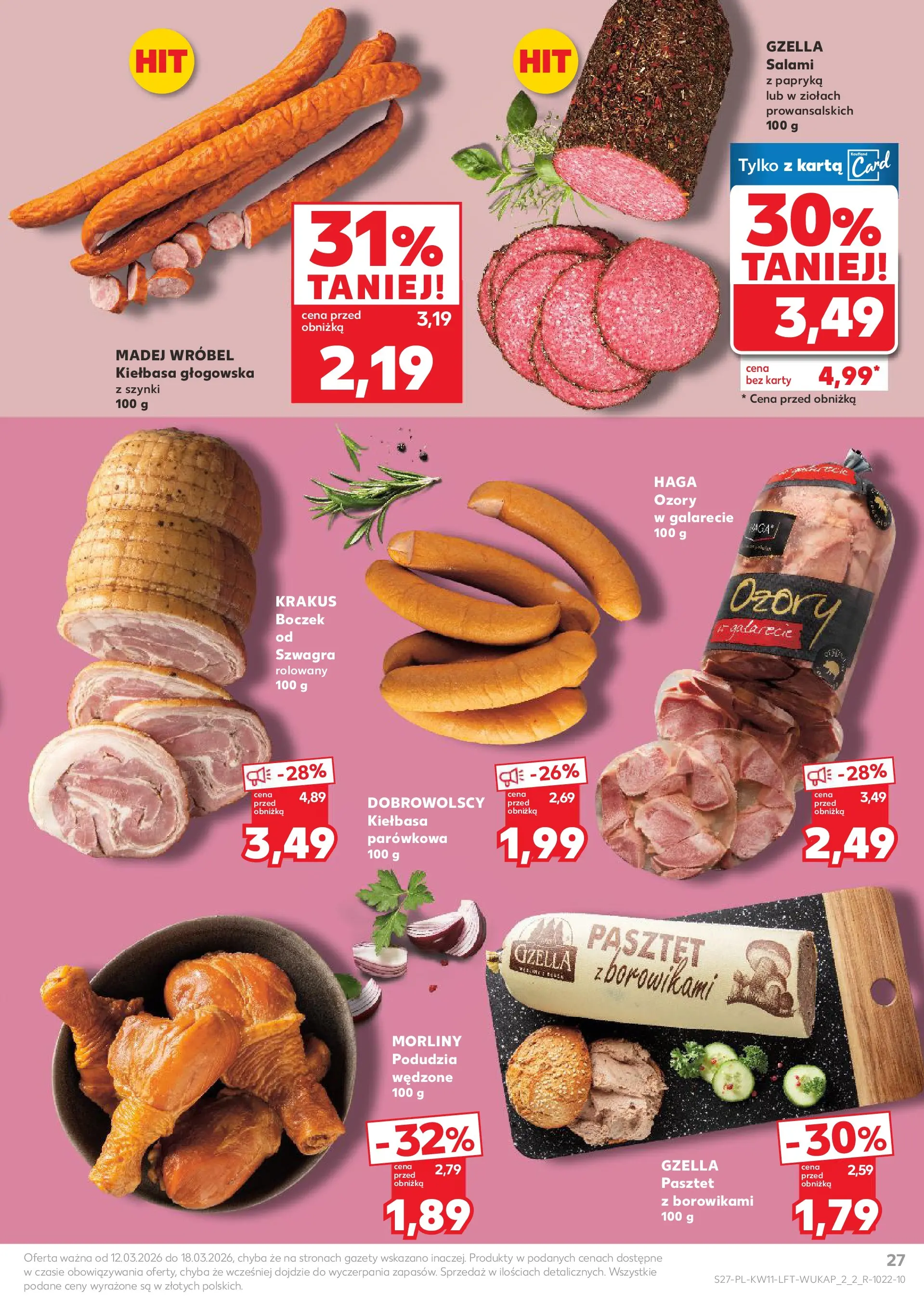 Kaufland gazetka od 12.03.2026 - od jutra PDF | Strona: 27 | Produkty: Kiełbasa, Karta, Boczek, Salami