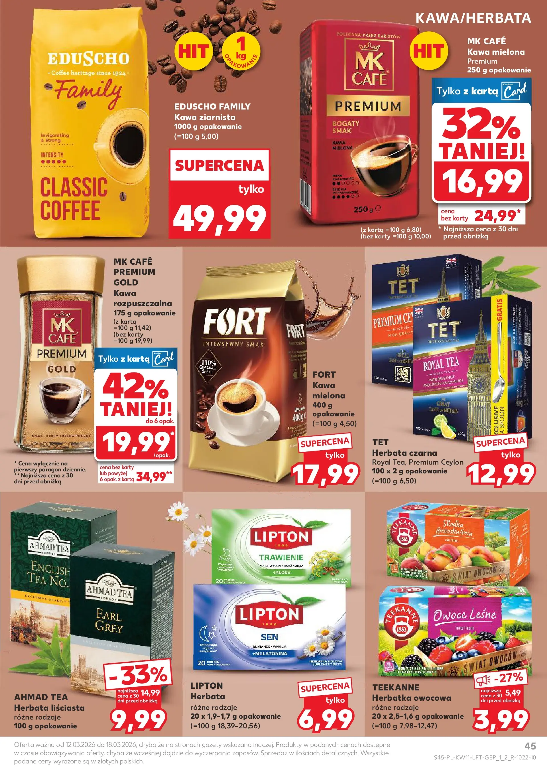 Kaufland gazetka od 12.03.2026 - od jutra PDF | Strona: 45 | Produkty: Brzoskwinia, Kawa ziarnista, Kawa, Herbata