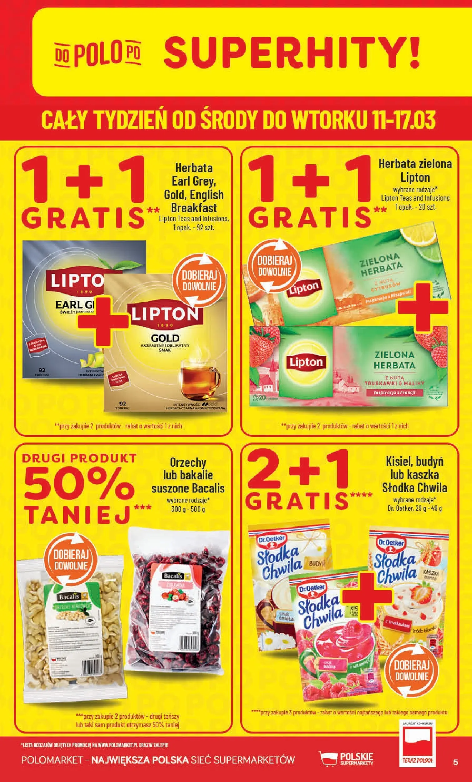 Nowa POLOmarket gazetka od jutra 11.03.2026 (PDF) | Strona: 5 | Produkty: Herbata, Orzechy, Torebki
