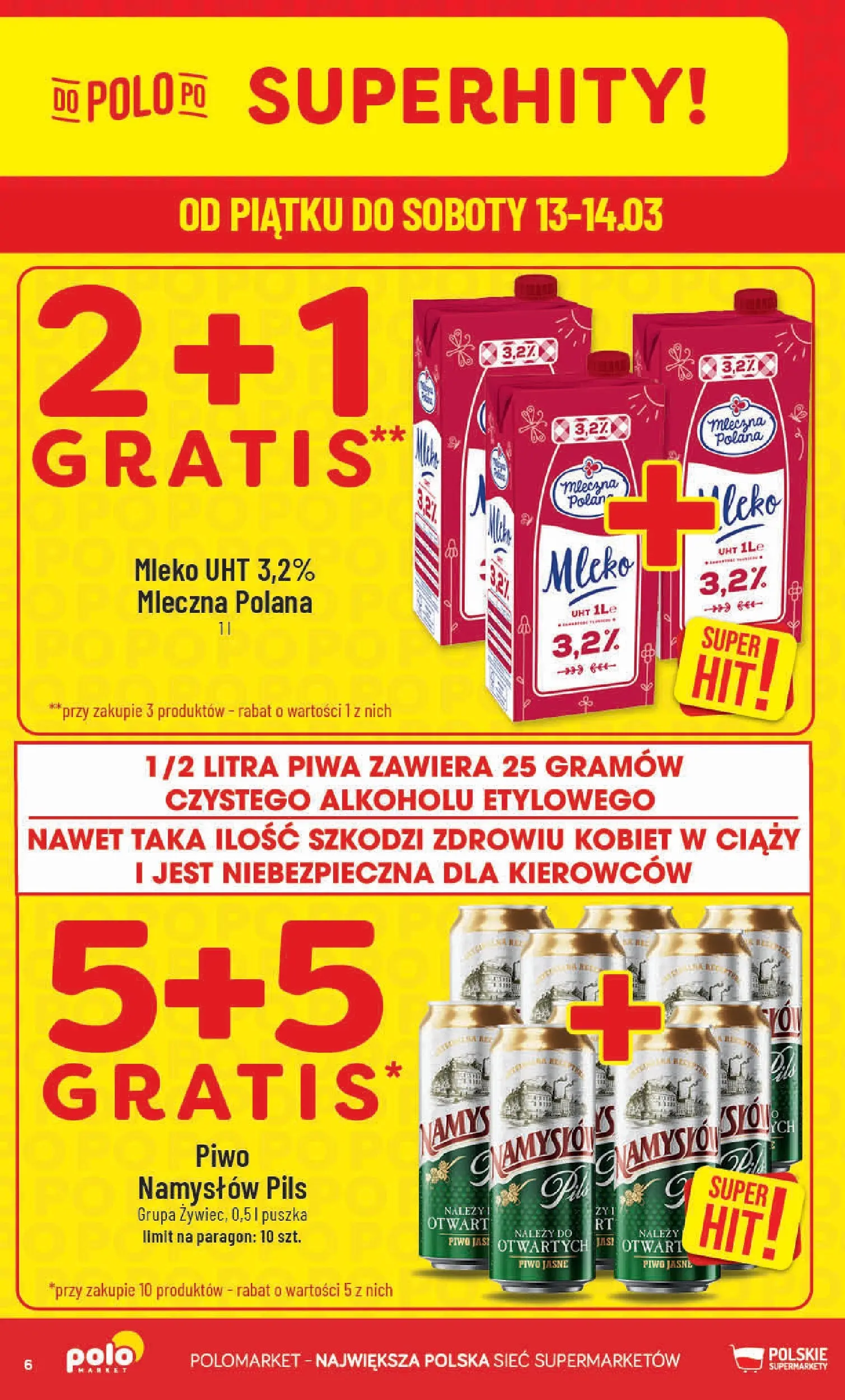 Nowa POLOmarket gazetka od jutra 11.03.2026 (PDF) | Strona: 6 | Produkty: Mleko, Piwo