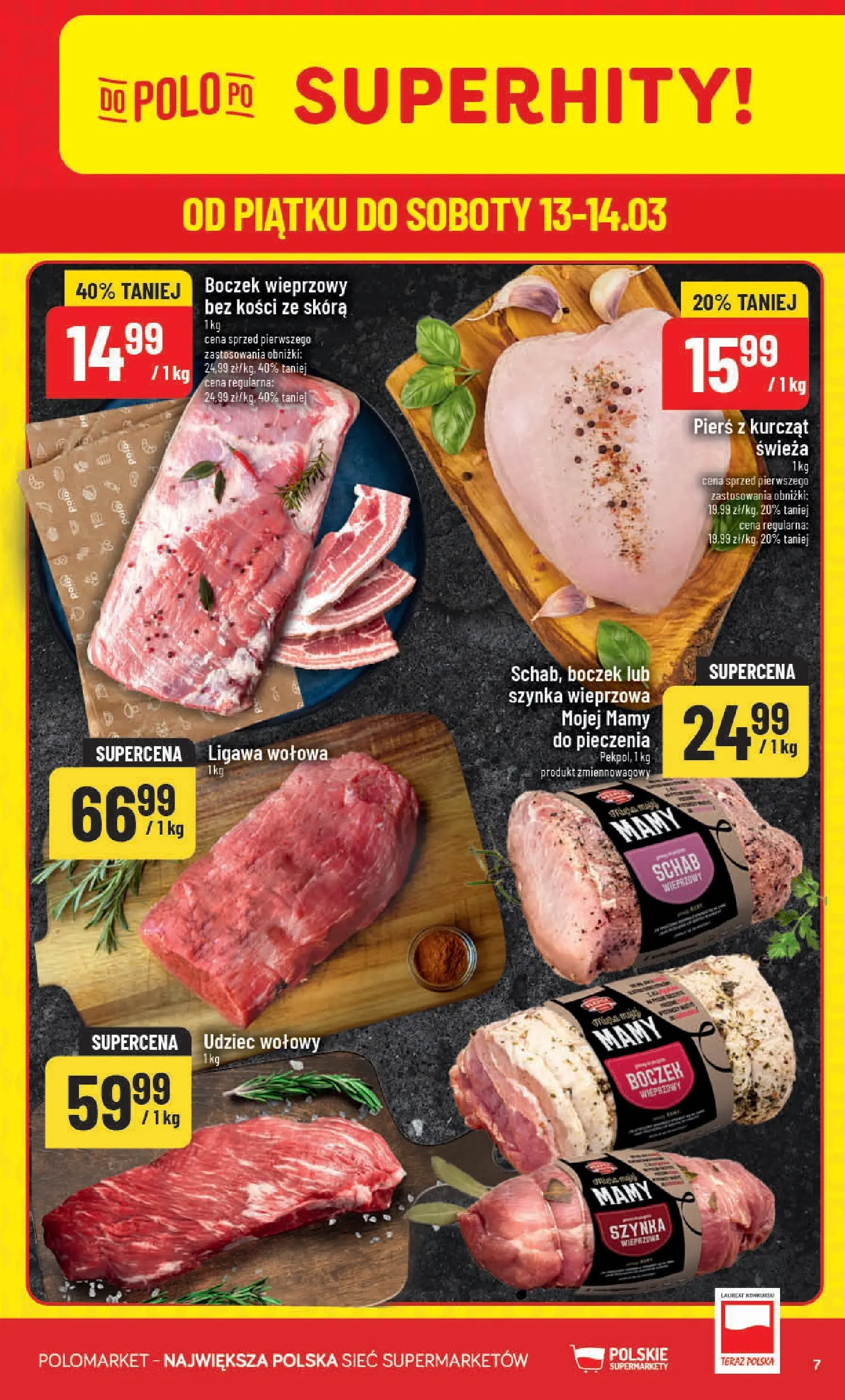 Nowa POLOmarket gazetka od jutra 11.03.2026 (PDF) | Strona: 7 | Produkty: Schab, Szynka wieprzowa, Szynka, Boczek