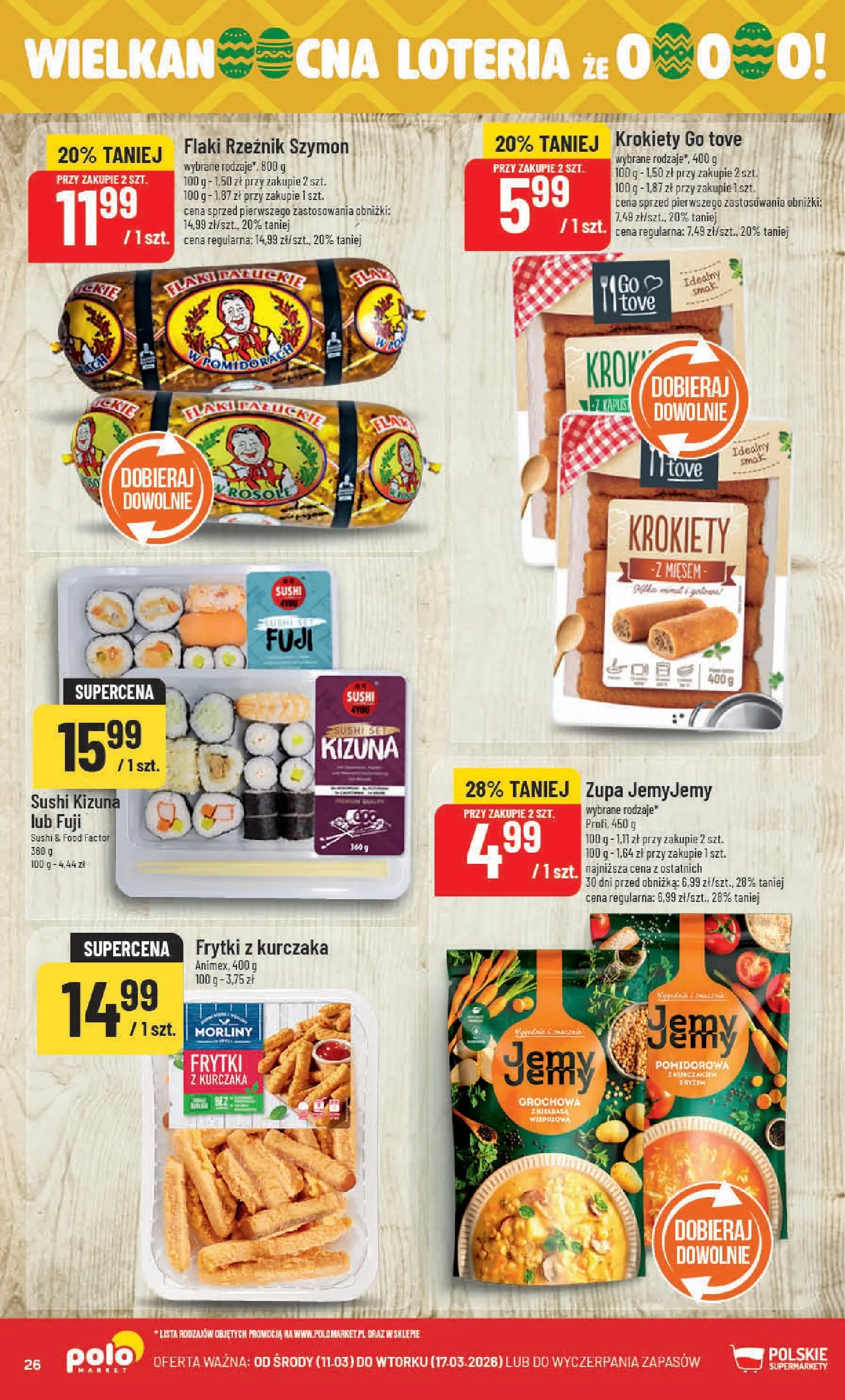 Nowa POLOmarket gazetka od jutra 11.03.2026 (PDF) | Strona: 26 | Produkty: Krokiety, Flaki, Sushi, Frytki