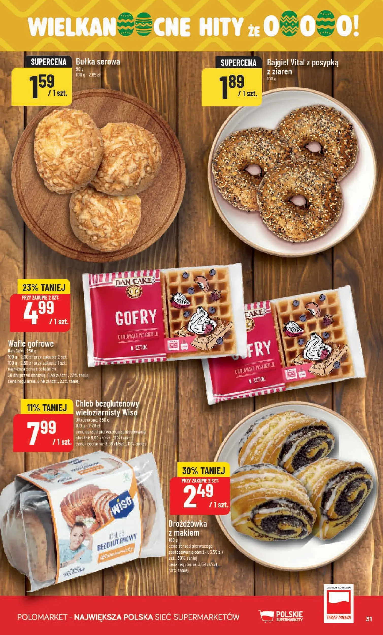 Nowa POLOmarket gazetka od jutra 11.03.2026 (PDF) | Strona: 31 | Produkty: Wafle, Bułka, Chleb, Chleb bezglutenowy