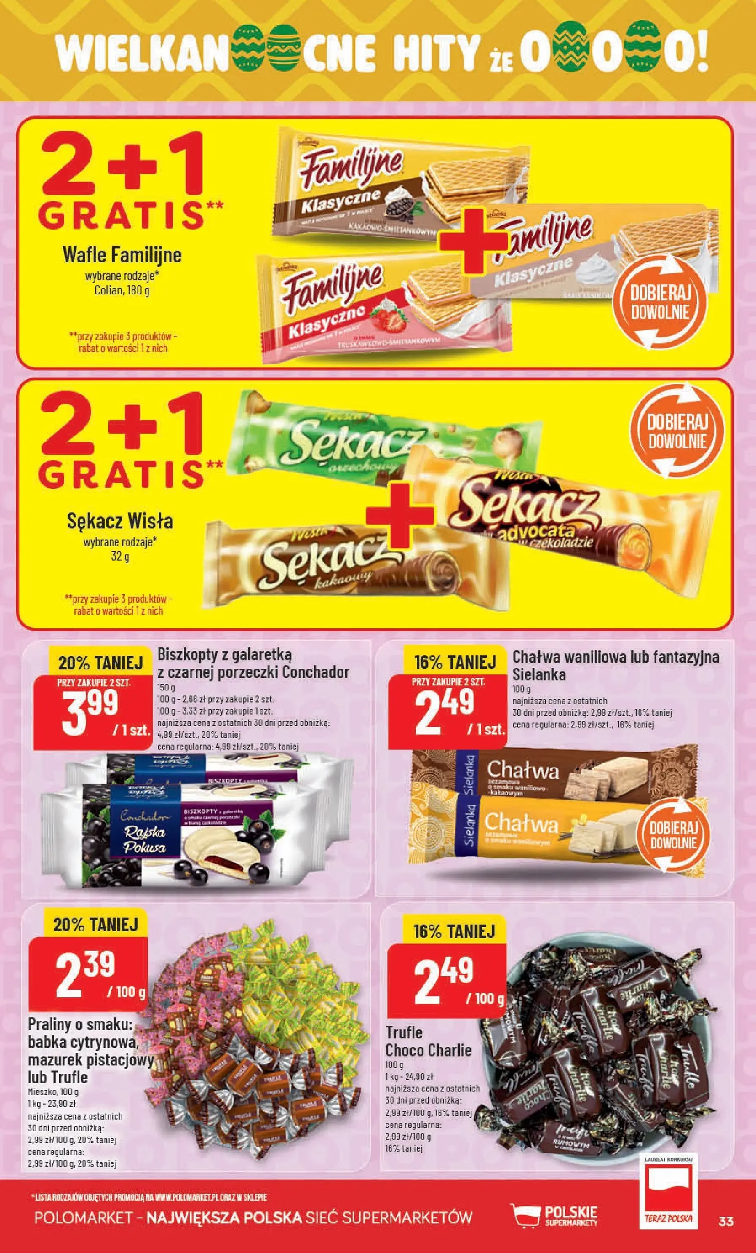 Nowa POLOmarket gazetka od jutra 11.03.2026 (PDF) | Strona: 33 | Produkty: Galaretka, Wafle, Praliny, Babka