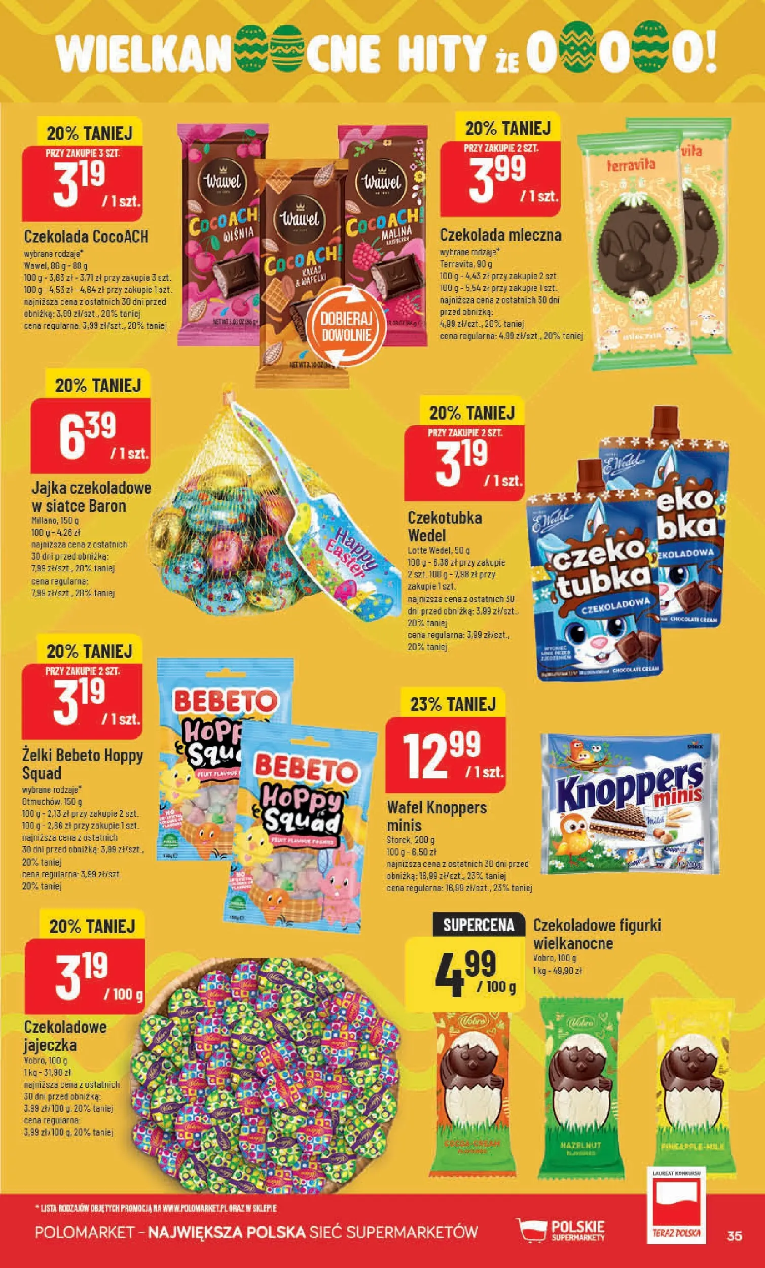 Nowa POLOmarket gazetka od jutra 11.03.2026 (PDF) | Strona: 35 | Produkty: Czekolada mleczna, Jajka czekoladowe, Wafelki, Czekolada