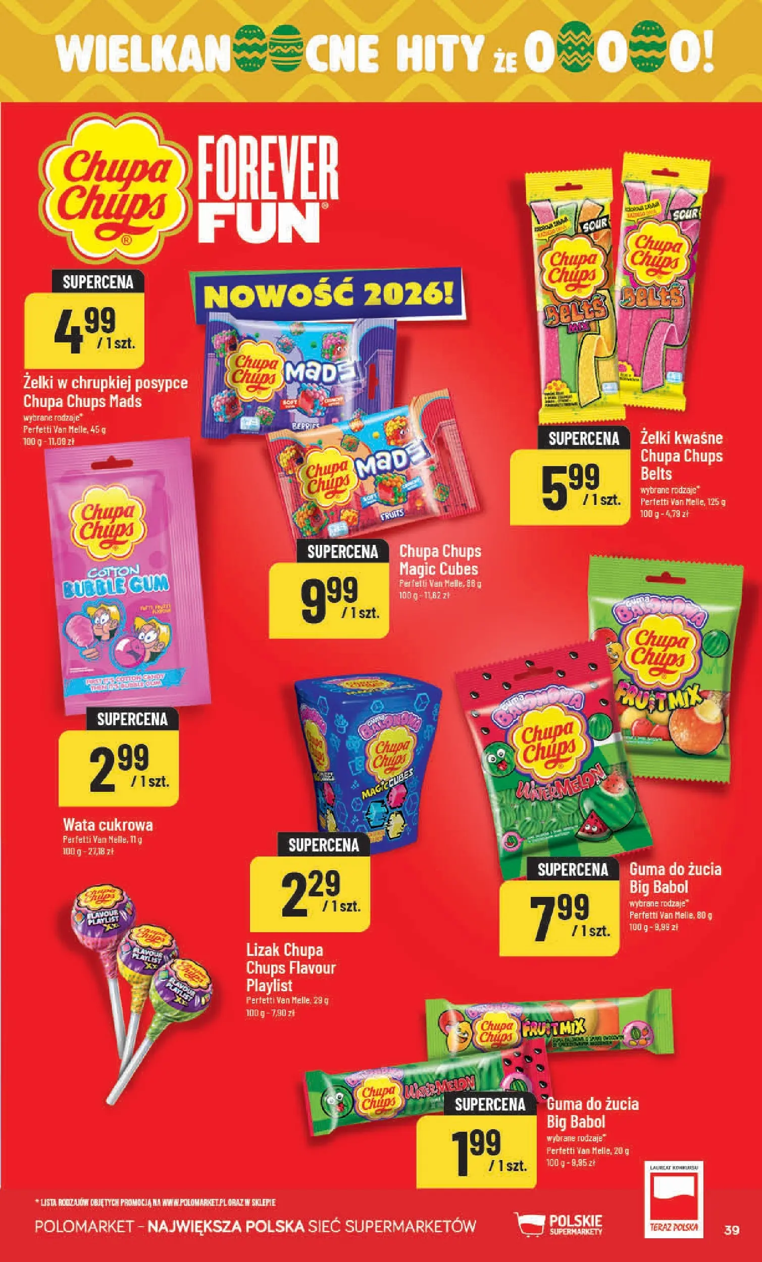 Nowa POLOmarket gazetka od jutra 11.03.2026 (PDF) | Strona: 39 | Produkty: Lizak Chupa Chups, Żelki, Guma do żucia