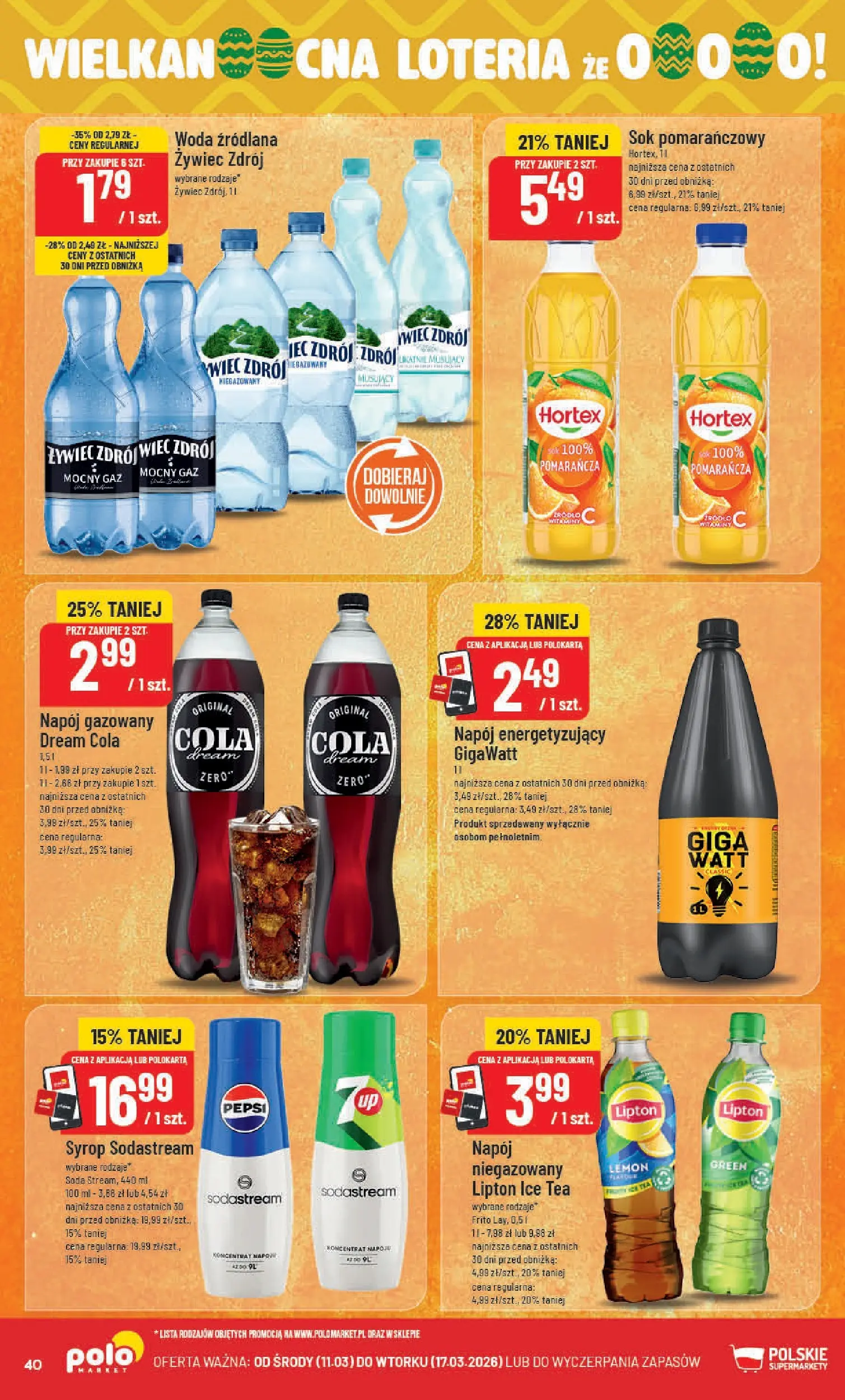 Nowa POLOmarket gazetka od jutra 11.03.2026 (PDF) | Strona: 40 | Produkty: Woda źródlana, Pepsi, Woda, Sodastream