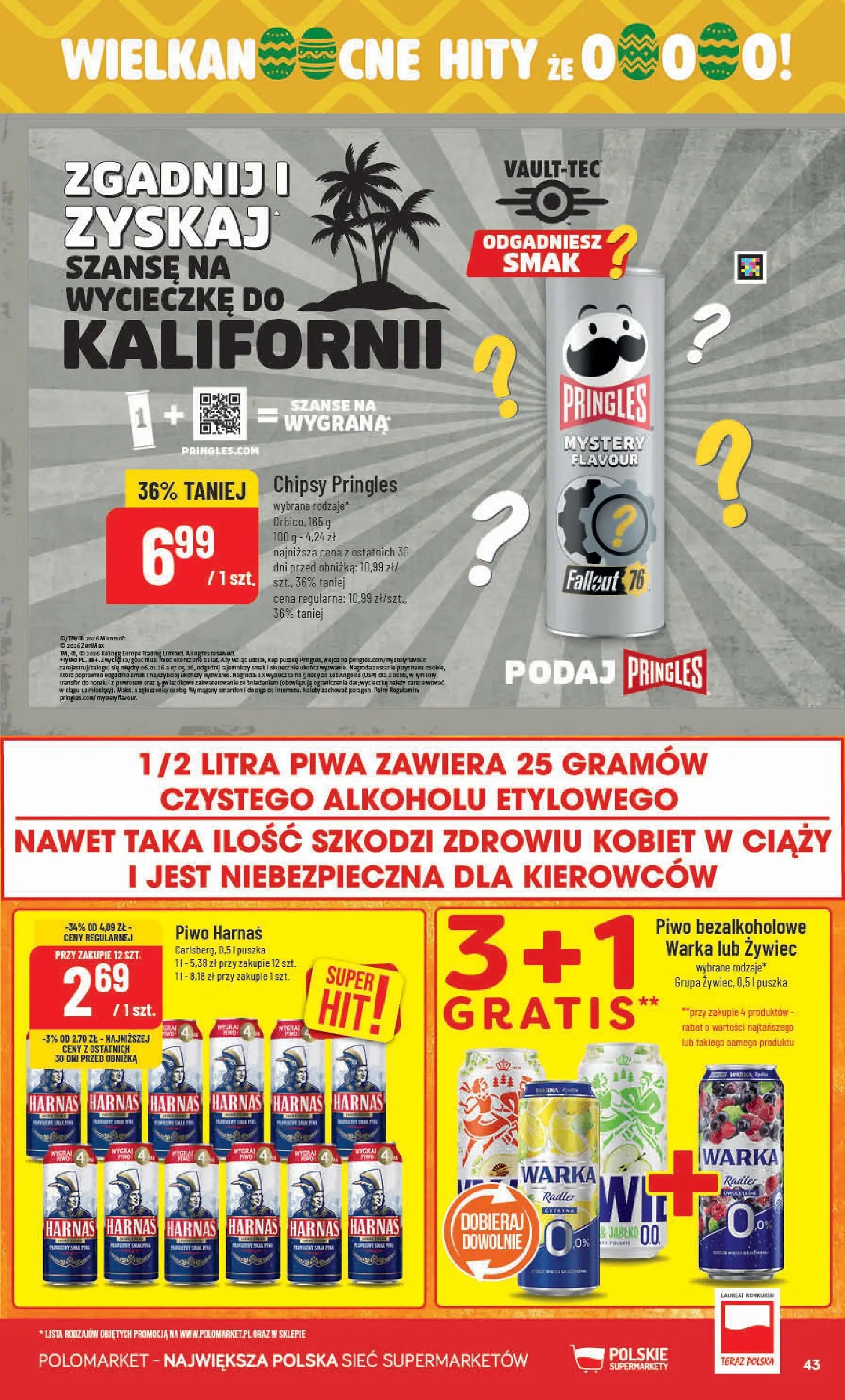 Nowa POLOmarket gazetka od jutra 11.03.2026 (PDF) | Strona: 43 | Produkty: Chipsy pringles, Warka, Harnaś, Piwo