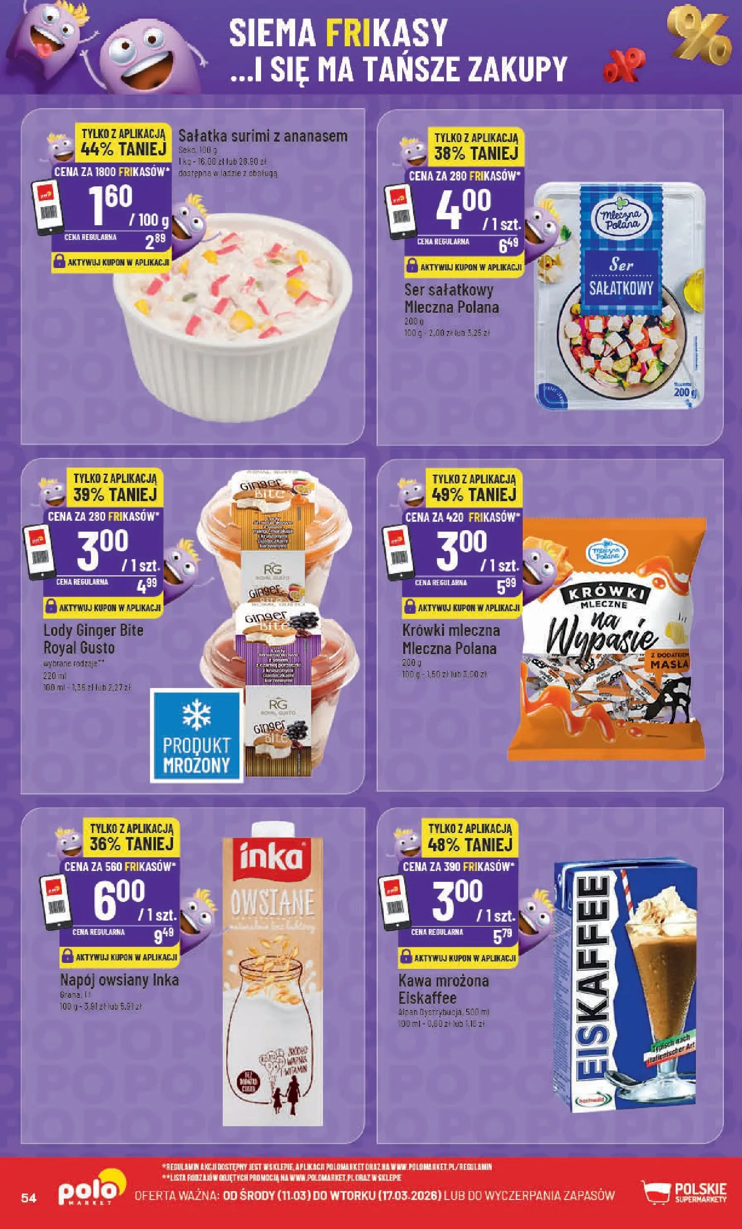 Nowa POLOmarket gazetka od jutra 11.03.2026 (PDF) | Strona: 54 | Produkty: Napój owsiany, Surimi, Kawa mrozona, Krówki