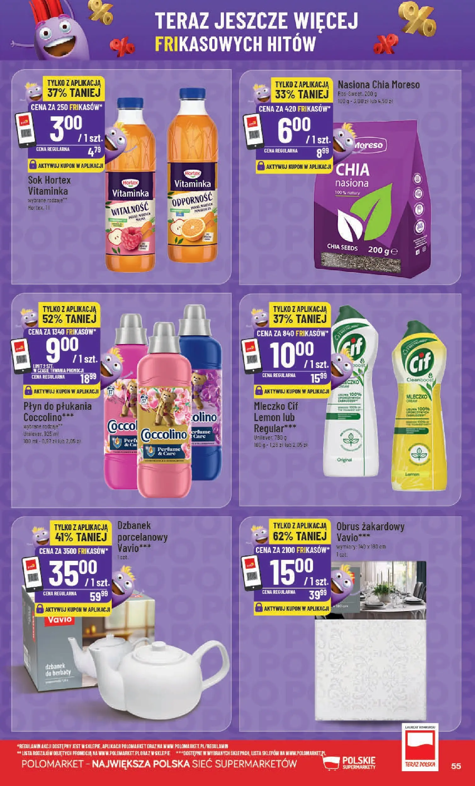 Nowa POLOmarket gazetka od jutra 11.03.2026 (PDF) | Strona: 55 | Produkty: Dzbanek, Coccolino, Sok, Nasiona chia