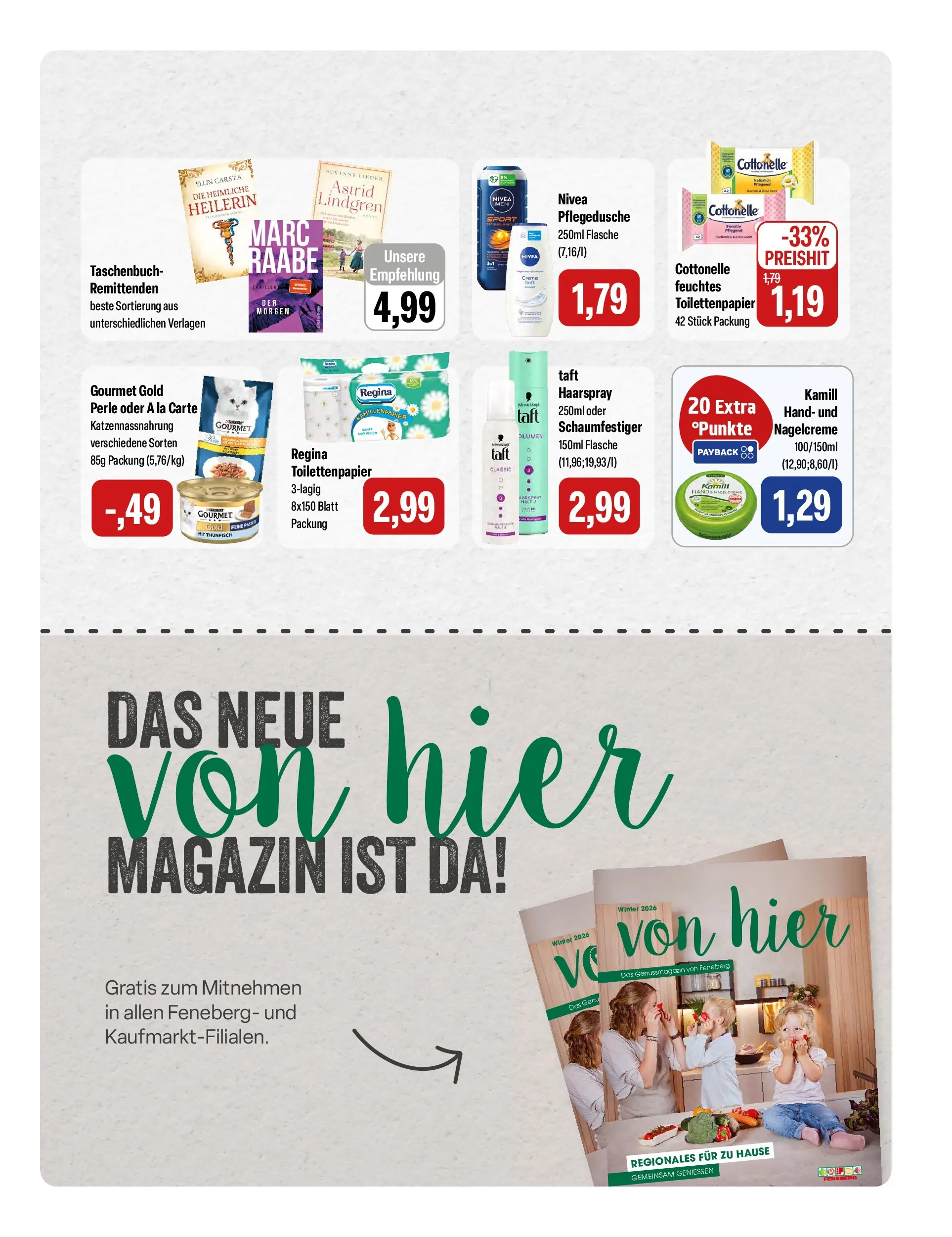 Feneberg Aktuelle Angebote (ab 18.03.2026) zum Blättern | Seite: 15 | Produkte: Thunfisch, Haarspray, Creme, Toilettenpapier