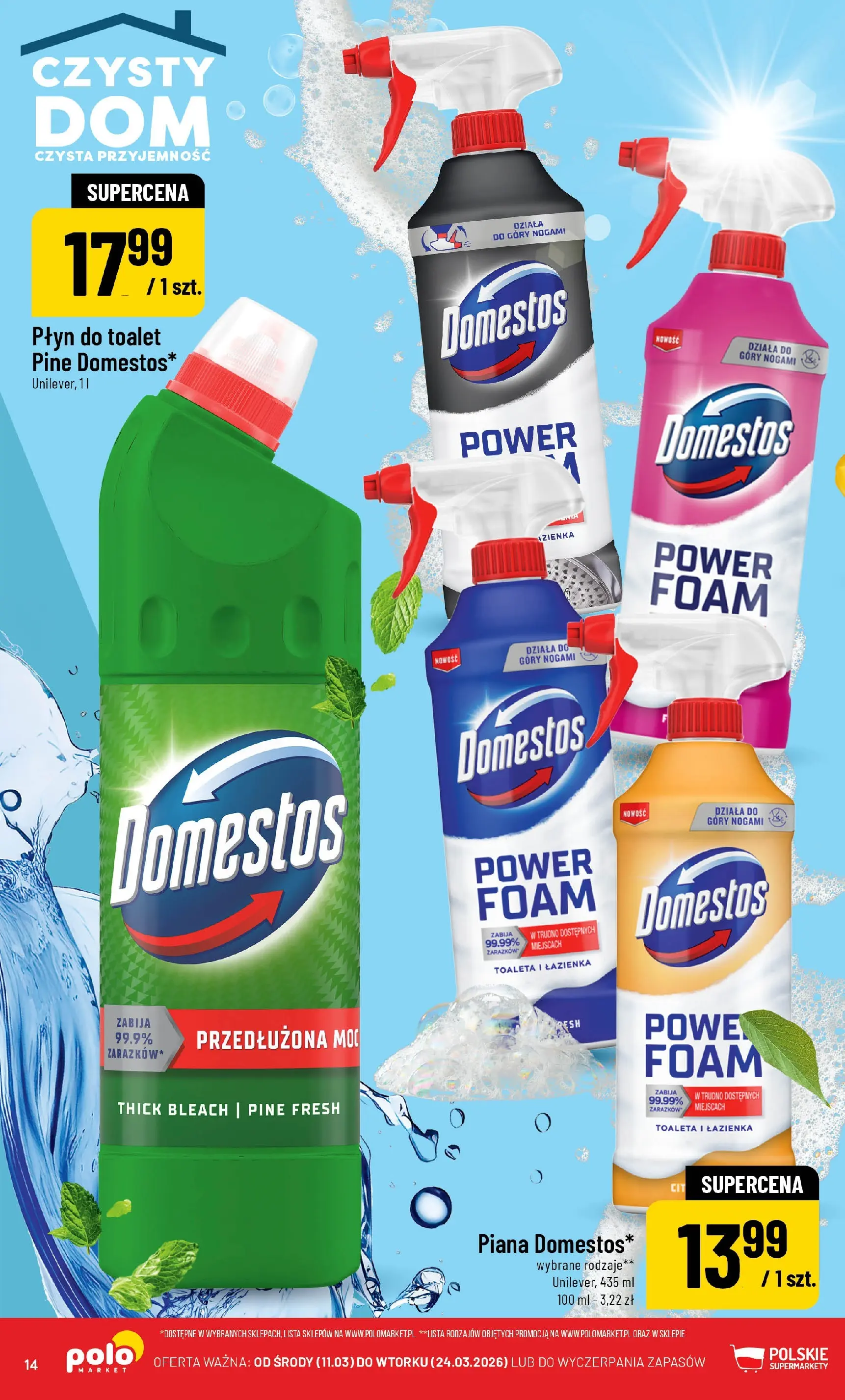 Nowa POLOmarket gazetka od jutra 11.03.2026 (PDF) | Strona: 14 | Produkty: Toaleta, Domestos