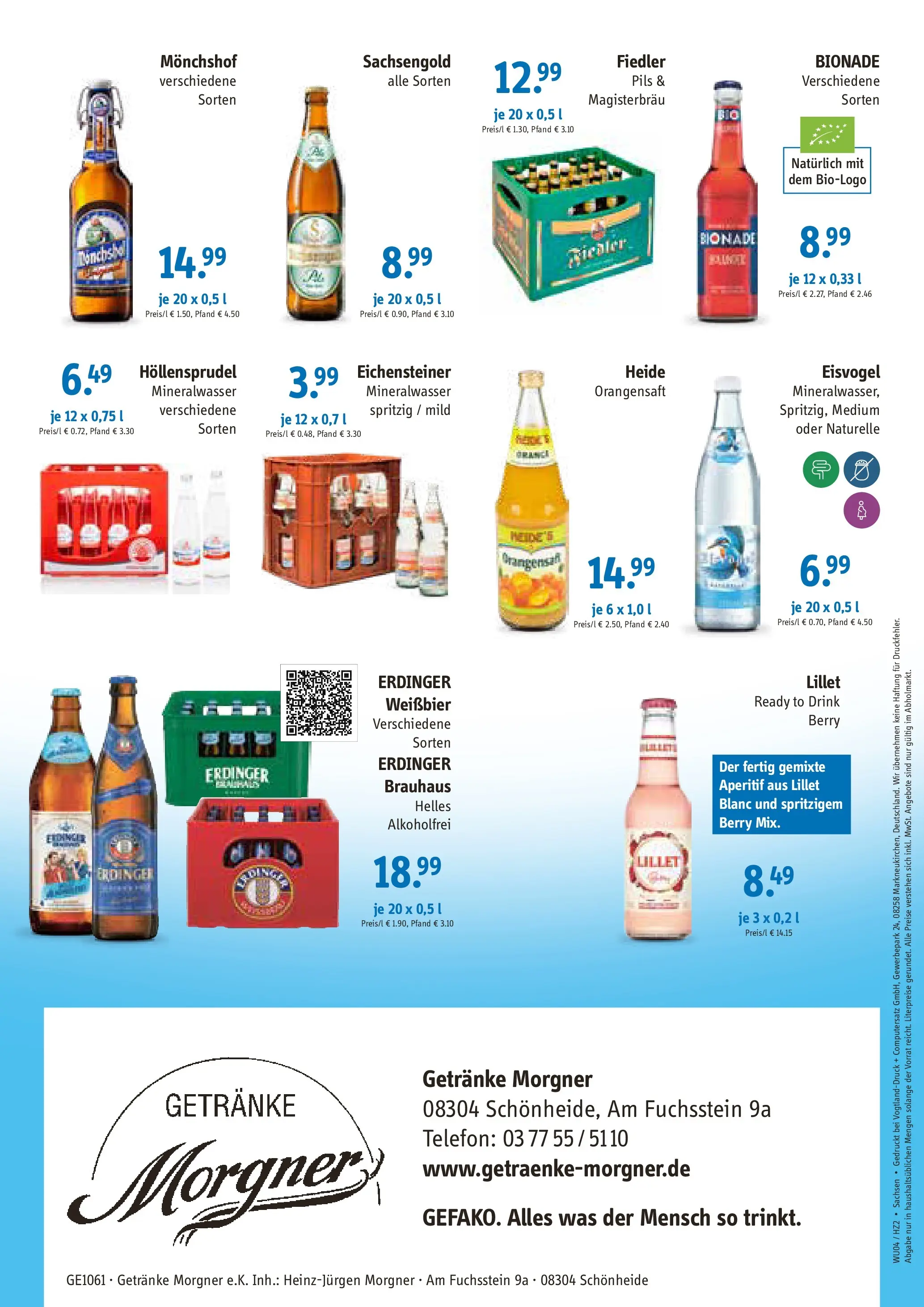 Angebote - Getränke Morgner: Angebote (ab 12.04.2026) zum Blättern | Seite: 2 | Produkte: Monchshof, Erdinger, Lillet, Telefon
