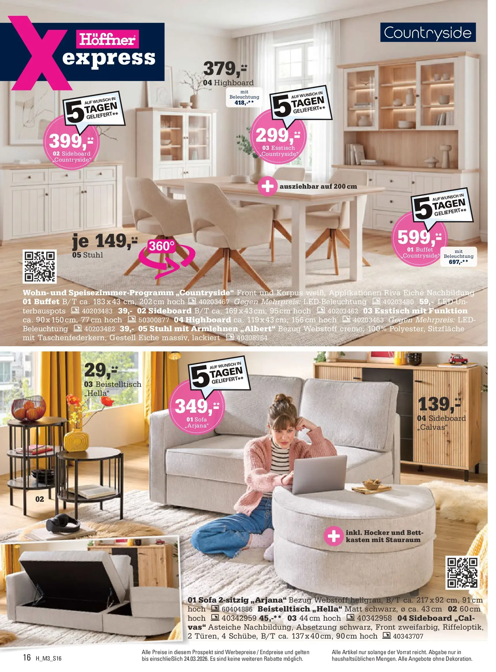 Höffner - Höffner: Möbelangebote (ab 10.03.2026) zum Blättern | Seite: 16 | Produkte: Beistelltisch, Esstisch, Sofa, Stuhl