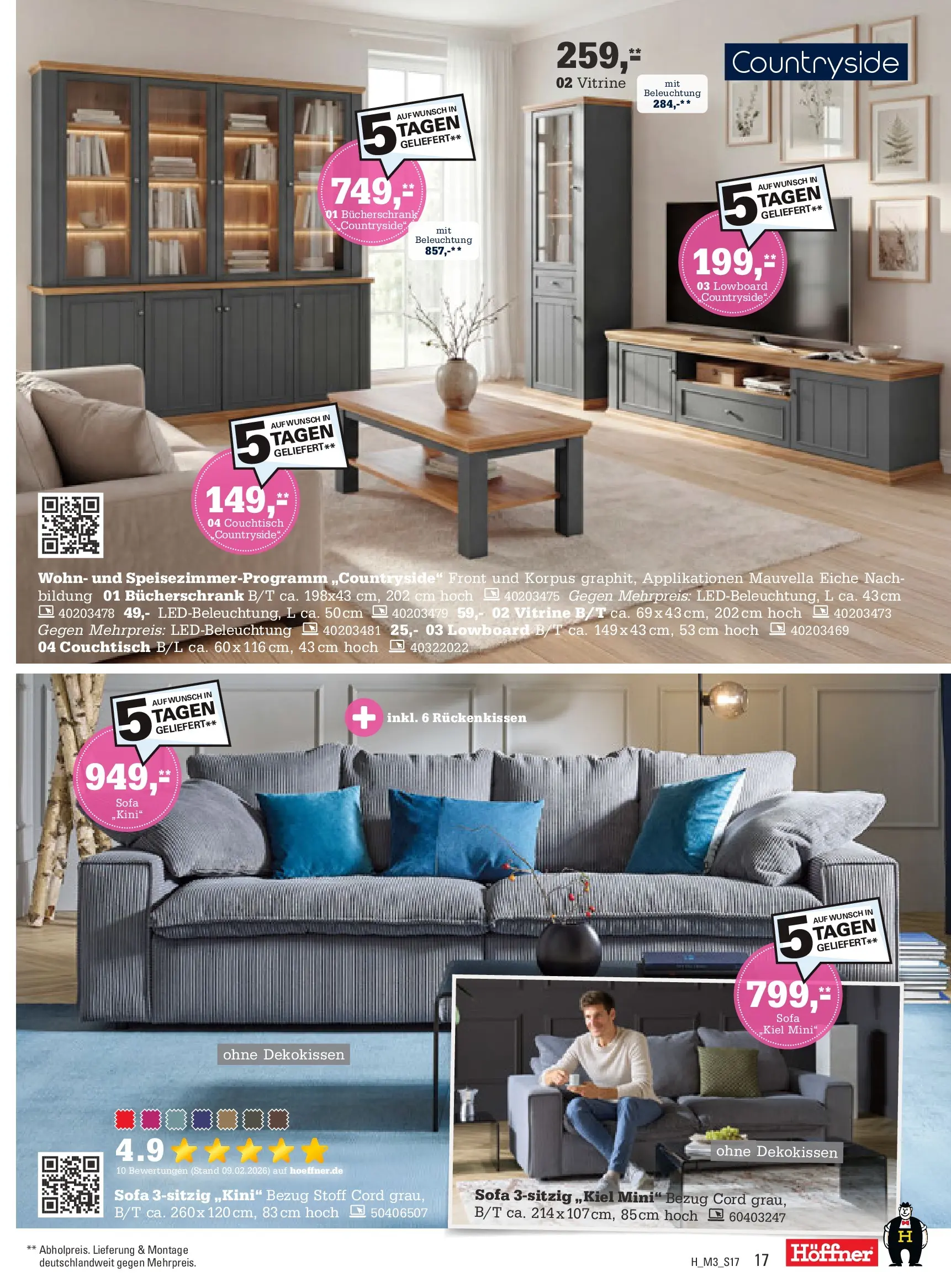 Höffner - Höffner: Möbelangebote (ab 10.03.2026) zum Blättern | Seite: 17 | Produkte: Lowboard, Vitrine, Sofa, Couchtisch