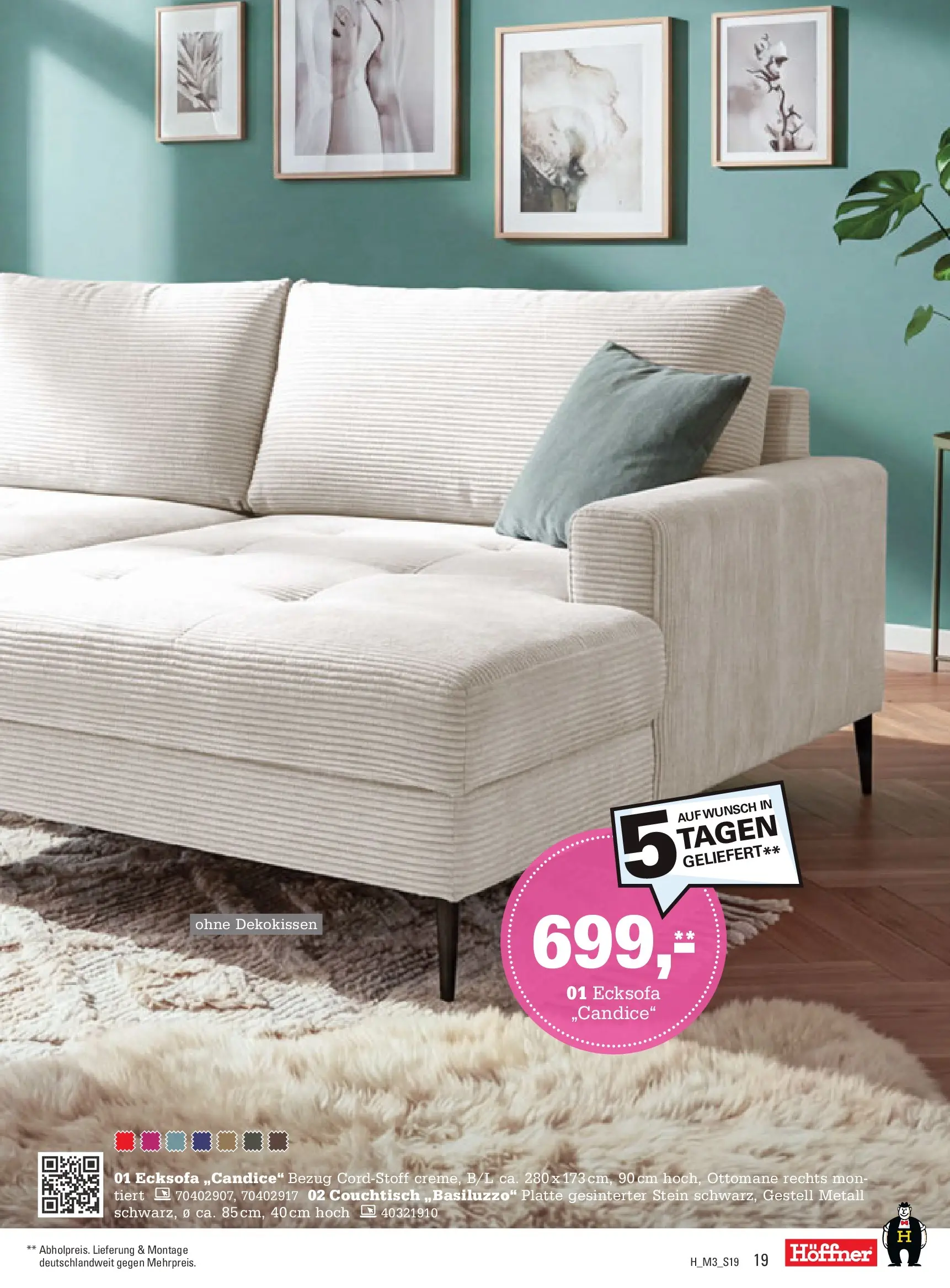 Höffner - Höffner: Möbelangebote (ab 10.03.2026) zum Blättern | Seite: 19 | Produkte: Ecksofa, Couchtisch