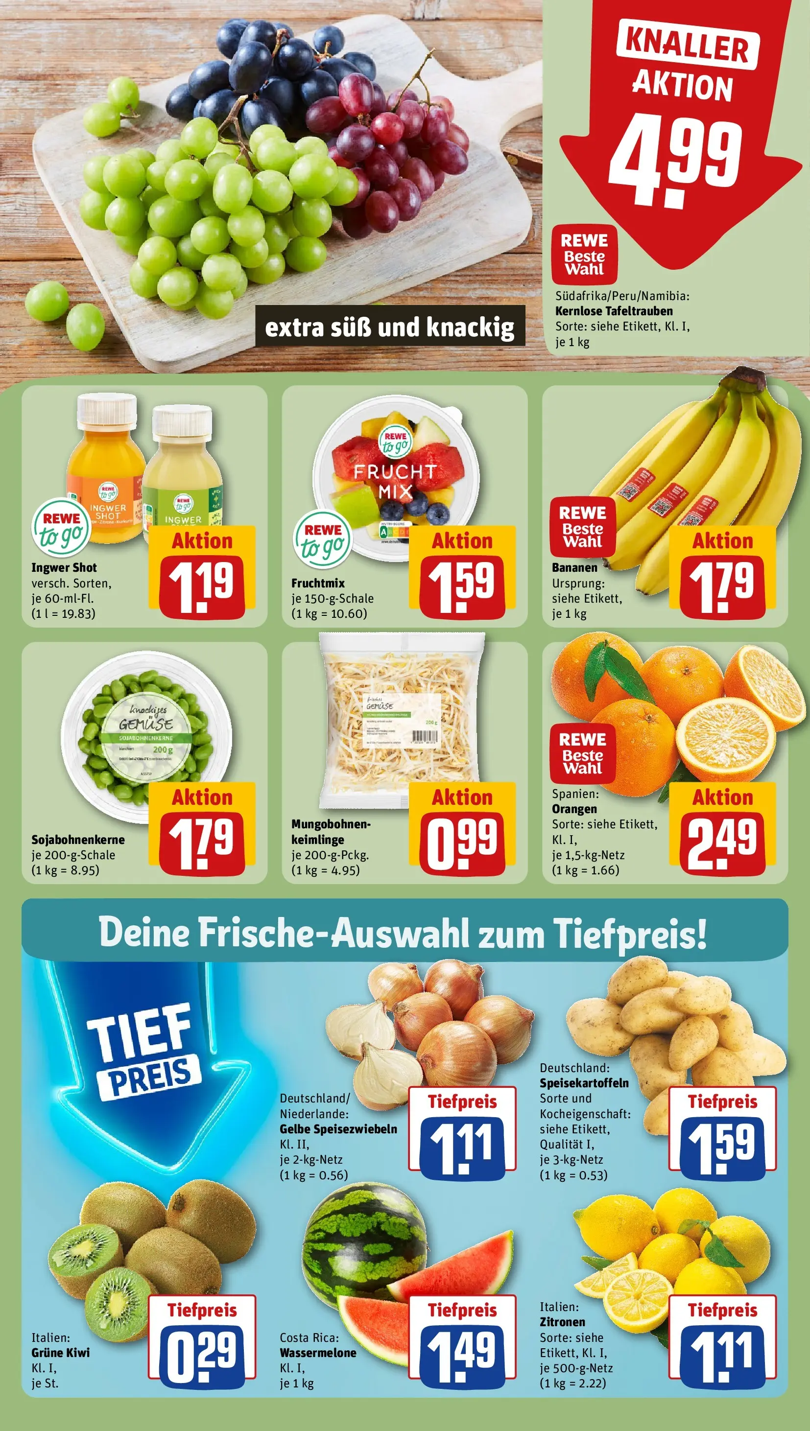 REWE Prospekt ab 15.03.2026 zum Blättern » Angebote | Seite: 8 | Produkte: Bananen, Orangen, Wassermelone, Zitronen