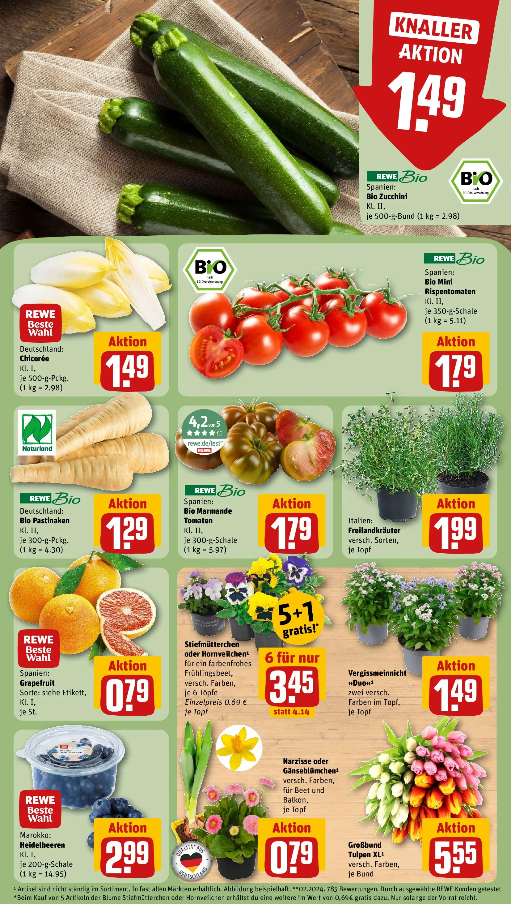 REWE Prospekt ab 15.03.2026 zum Blättern » Angebote | Seite: 9 | Produkte: Stiefmutterchen, Heidelbeeren, Grapefruit, Zucchini